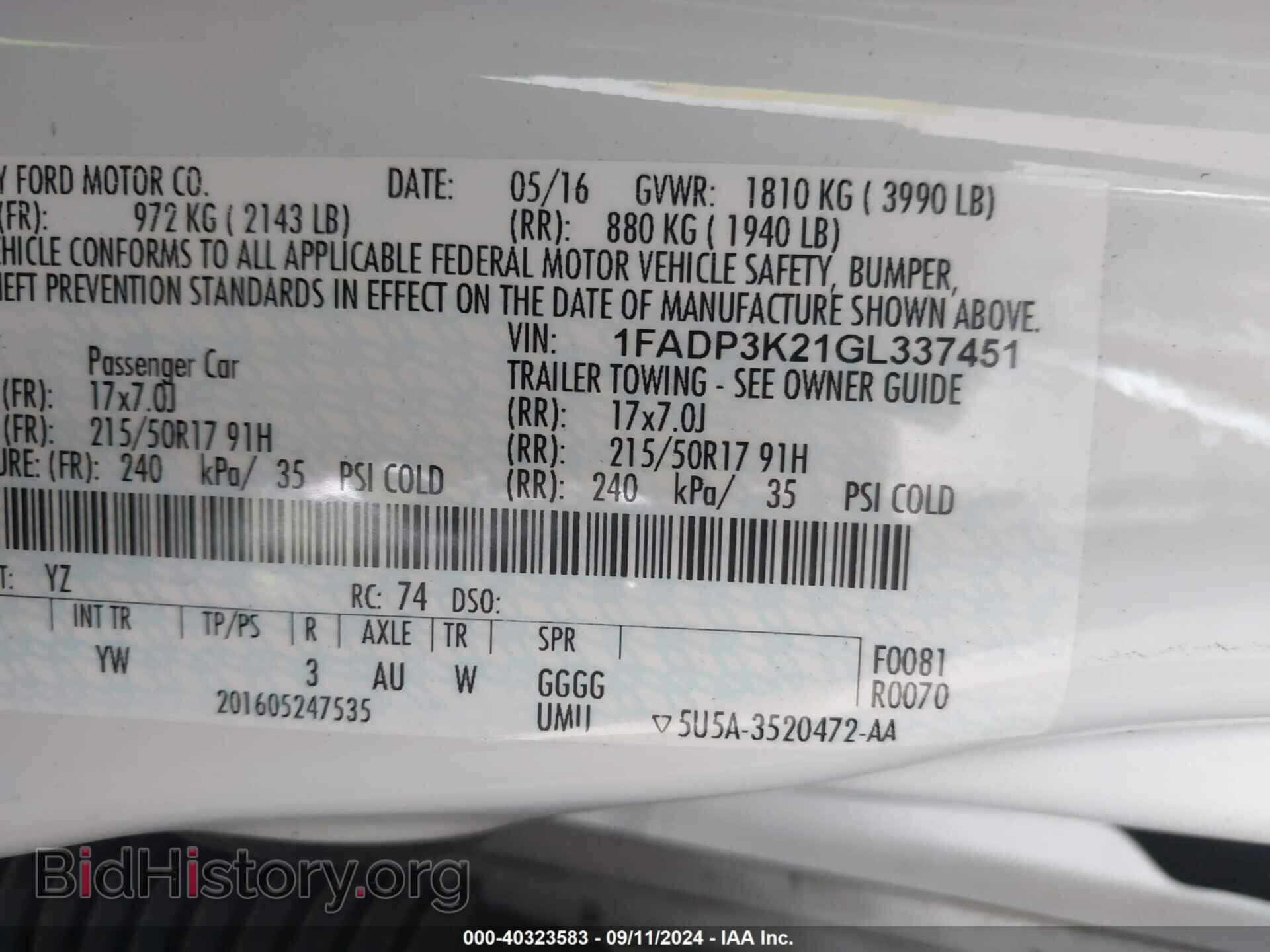 2016 FORD FOCUS - VIN: 1FADP3K21GL337451 - Фото 9