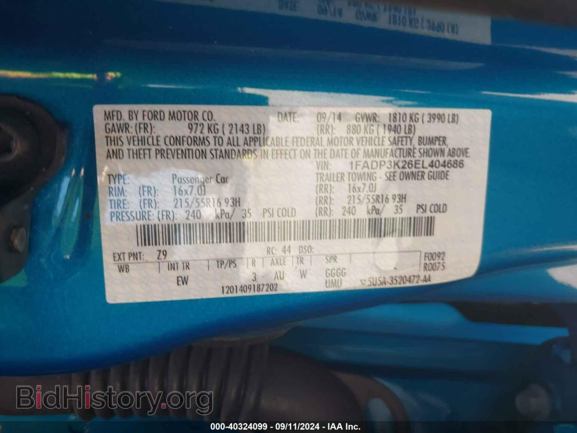 2014 FORD FOCUS - VIN: 1FADP3K26EL404686 - Фото 9