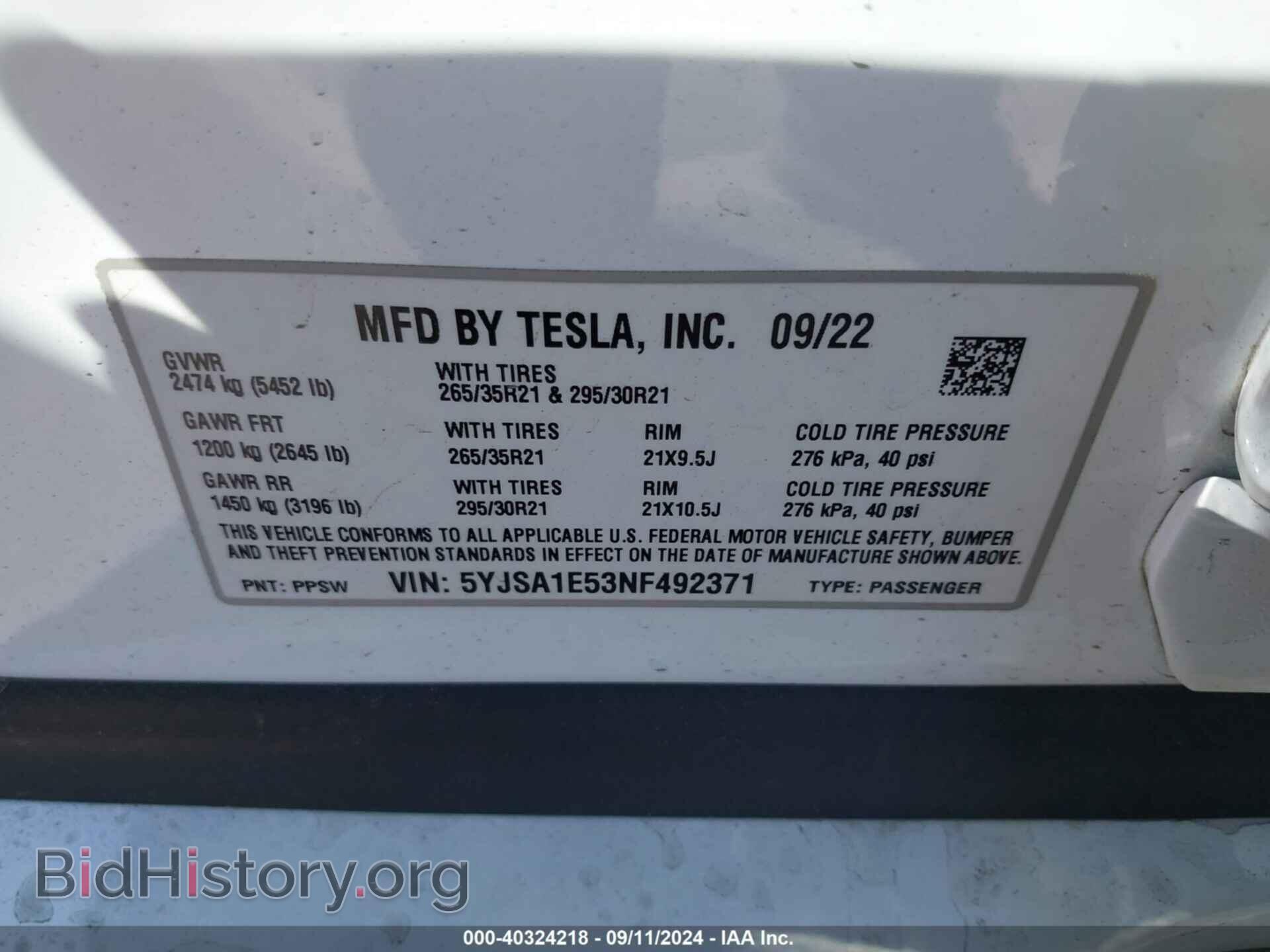 2022 TESLA MODEL S - VIN: 5YJSA1E53NF492371 - Фото 9