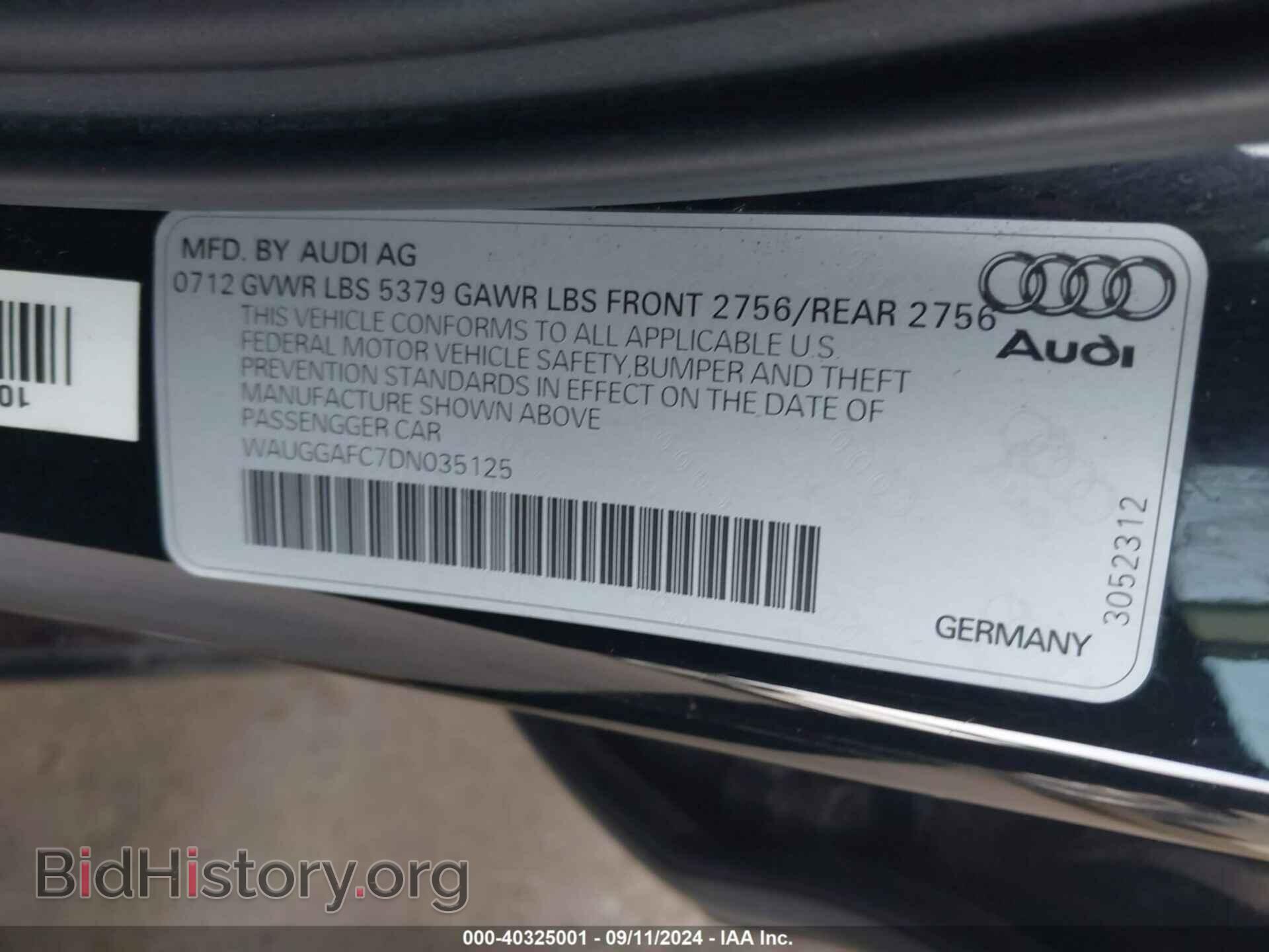 2013 AUDI A6 - VIN: WAUGGAFC7DN035125 - Фото 9