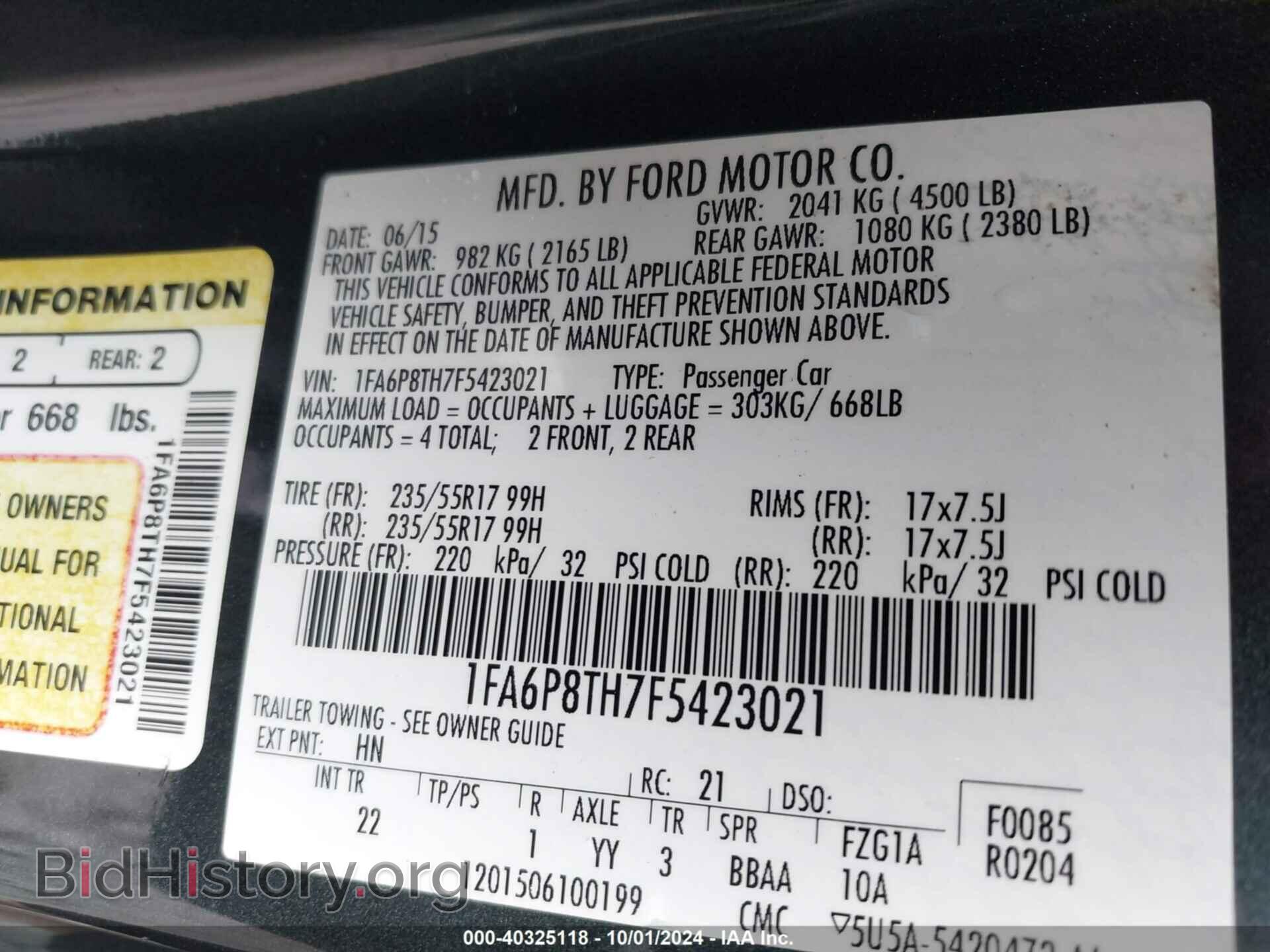 2015 FORD MUSTANG - VIN: 1FA6P8TH7F5423021 - Фото 9