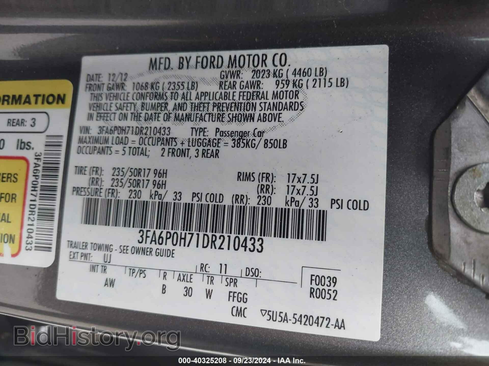 2013 FORD FUSION - VIN: 3FA6P0H71DR210433 - Фото 9