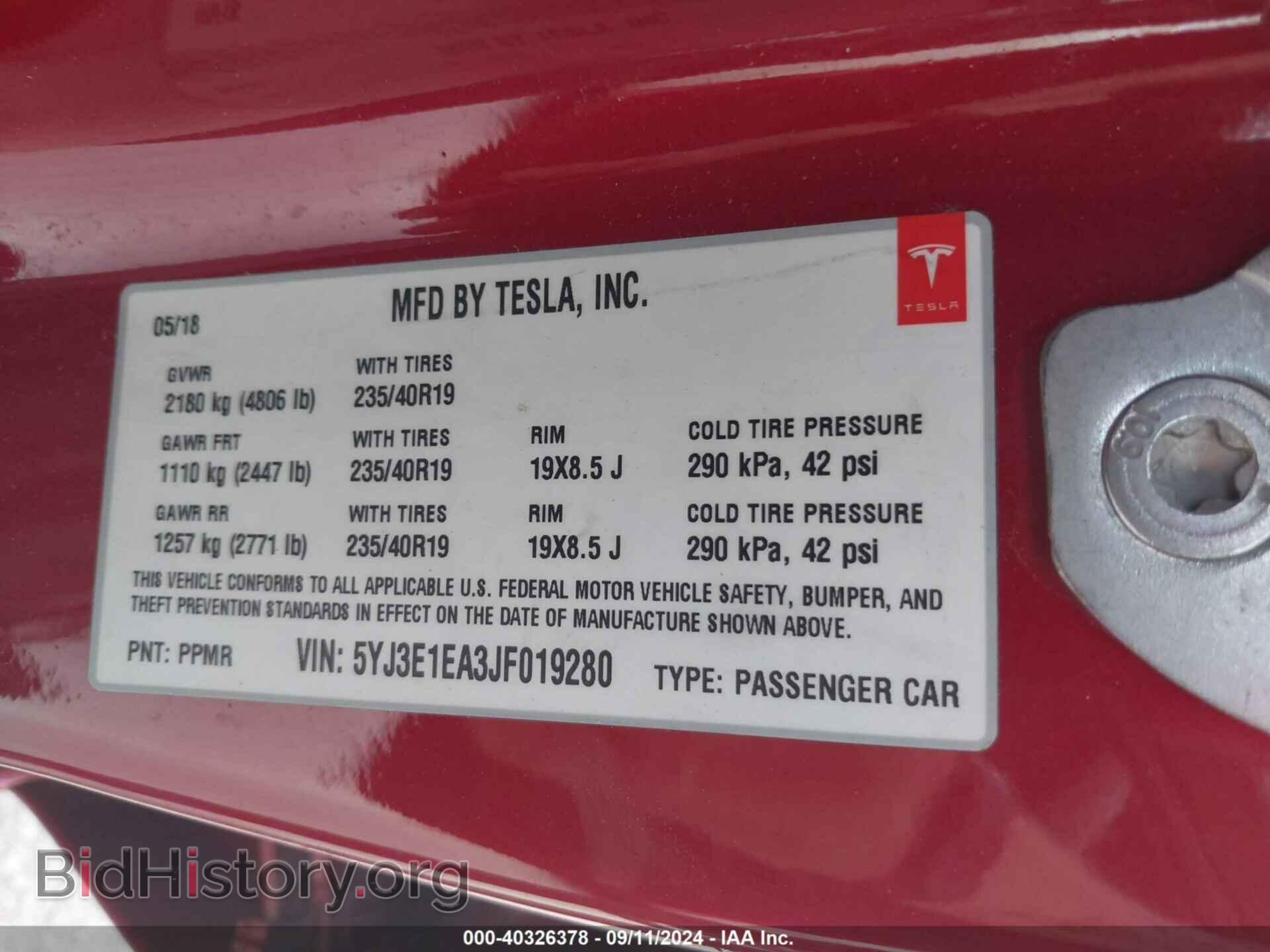 2018 TESLA MODEL 3 - VIN: 5YJ3E1EA3JF019280 - Фото 9