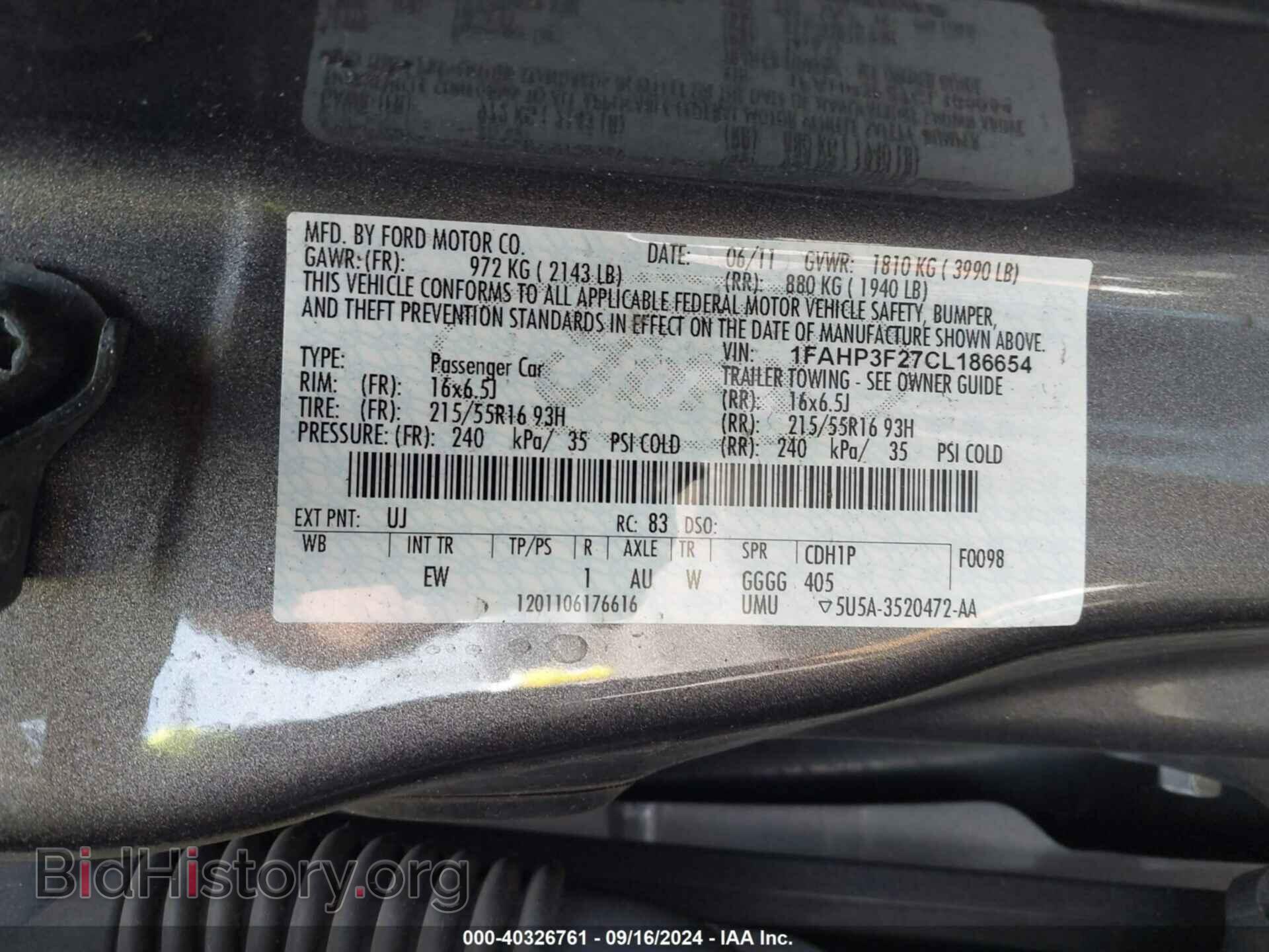 2012 FORD FOCUS - VIN: 1FAHP3F27CL186654 - Фото 9