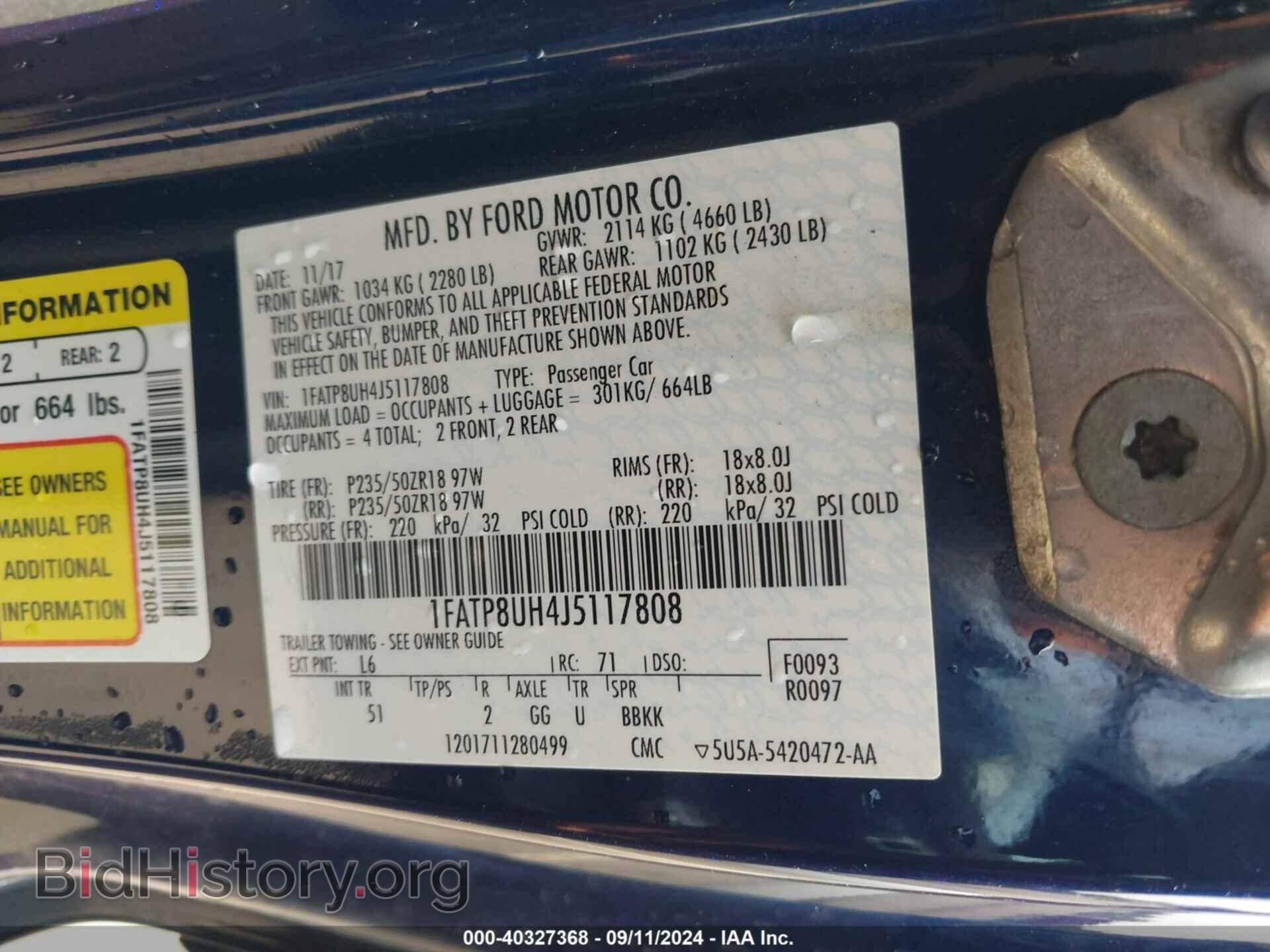 2018 FORD MUSTANG - VIN: 1FATP8UH4J5117808 - Фото 9