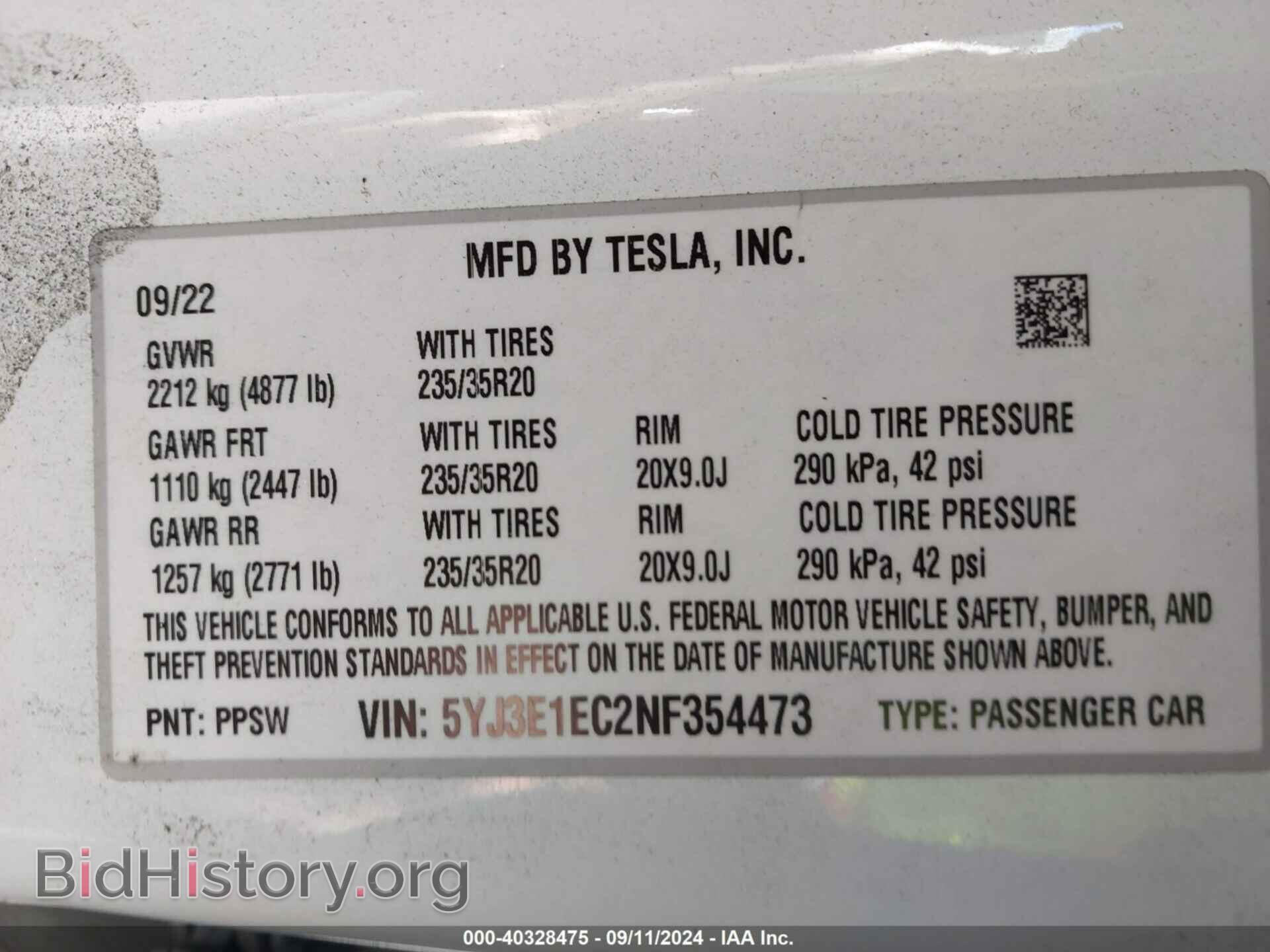 2022 TESLA MODEL 3 - VIN: 5YJ3E1EC2NF354473 - Фото 9