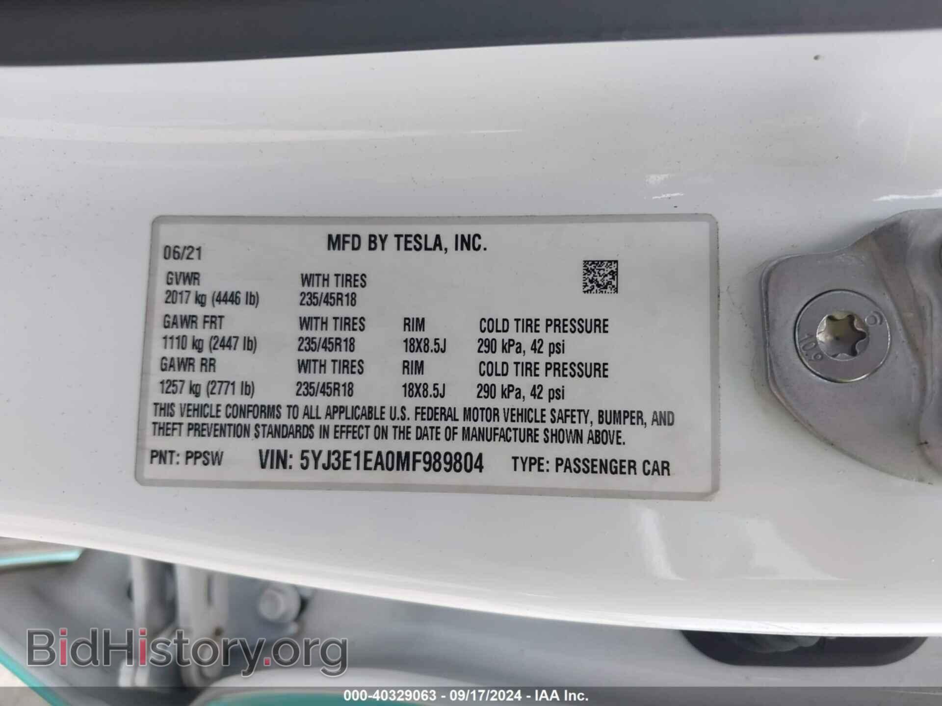 2021 TESLA MODEL 3 - VIN: 5YJ3E1EA0MF989804 - Фото 9