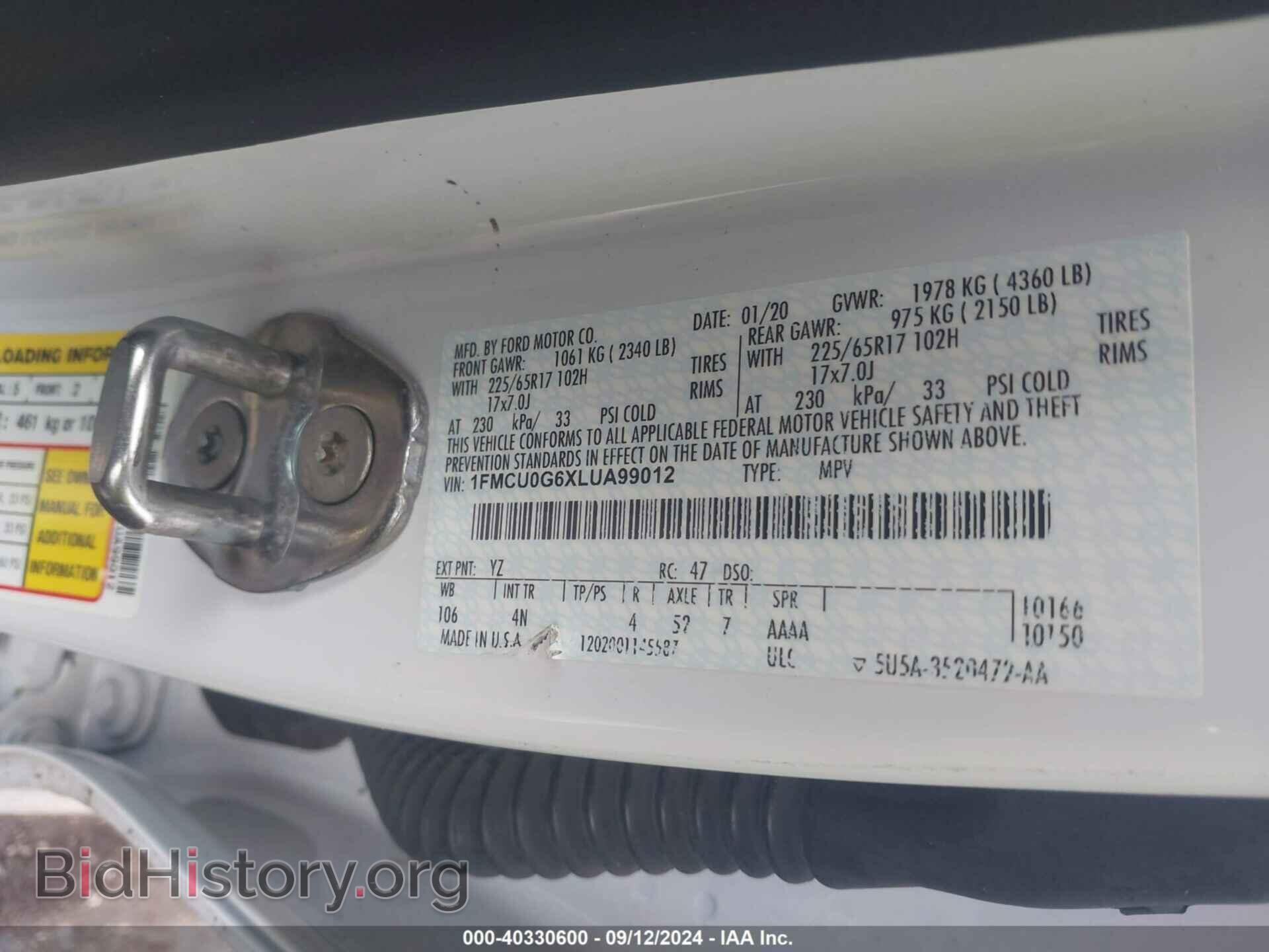 2020 FORD ESCAPE - VIN: 1FMCU0G6XLUA99012 - Photo 9