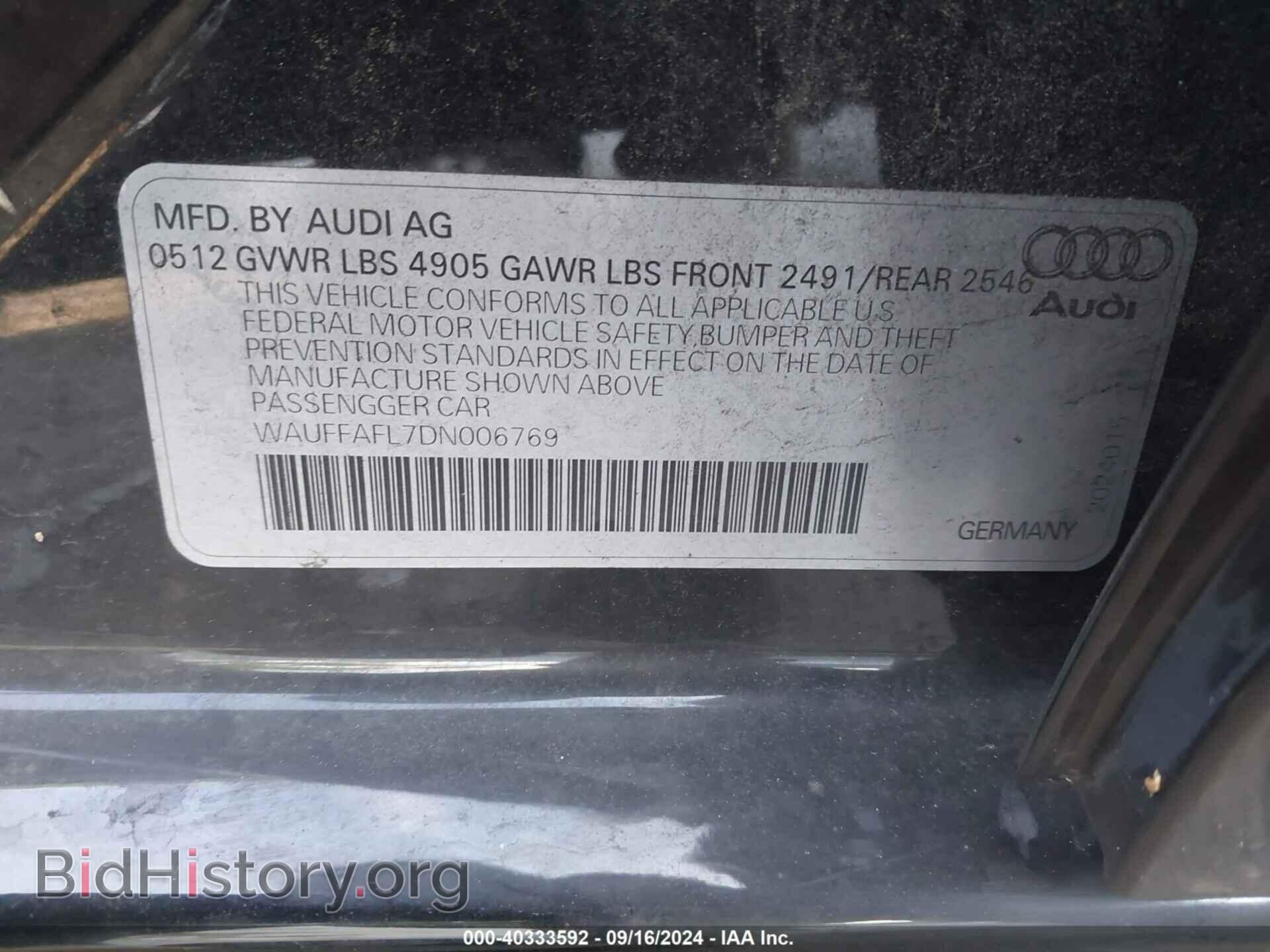 2013 AUDI A4 - VIN: WAUFFAFL7DN006769 - Фото 9
