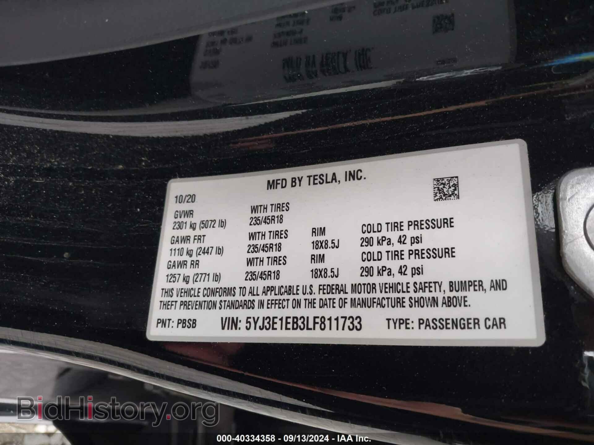 2020 TESLA MODEL 3 - VIN: 5YJ3E1EB3LF811733 - Фото 9