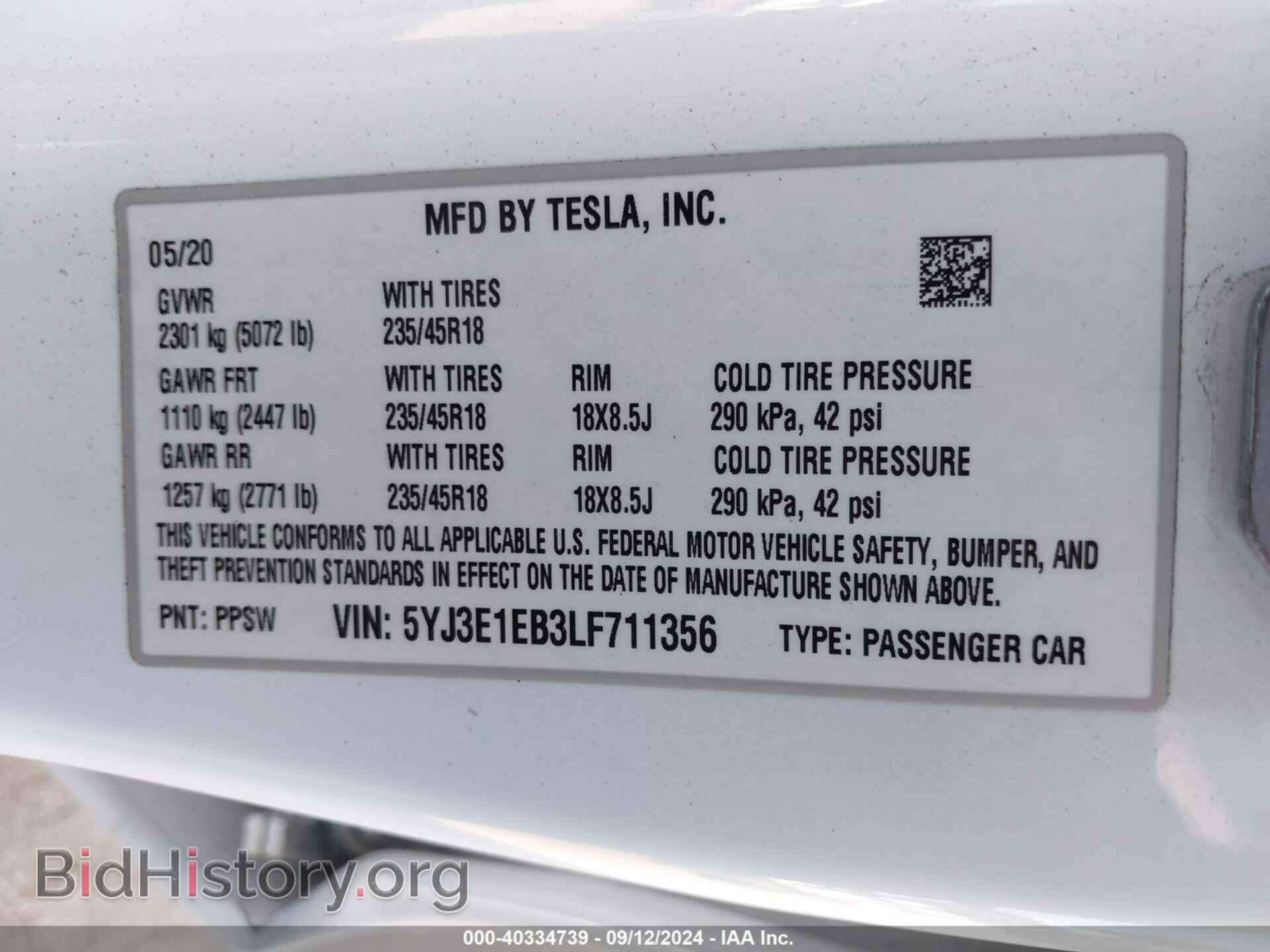 2020 TESLA MODEL 3 - VIN: 5YJ3E1EB3LF711356 - Фото 9