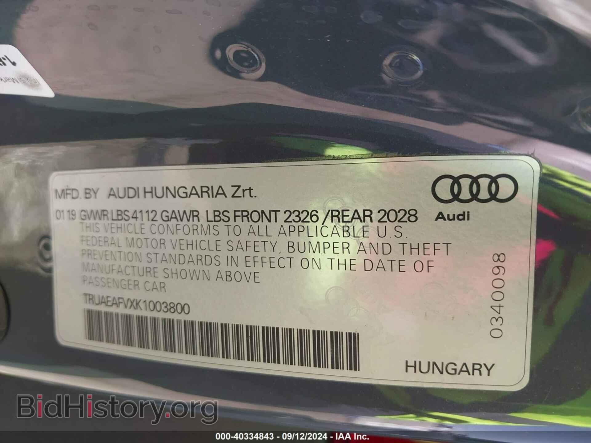 2019 AUDI TT - VIN: TRUAEAFVXK1003800 - Фото 9