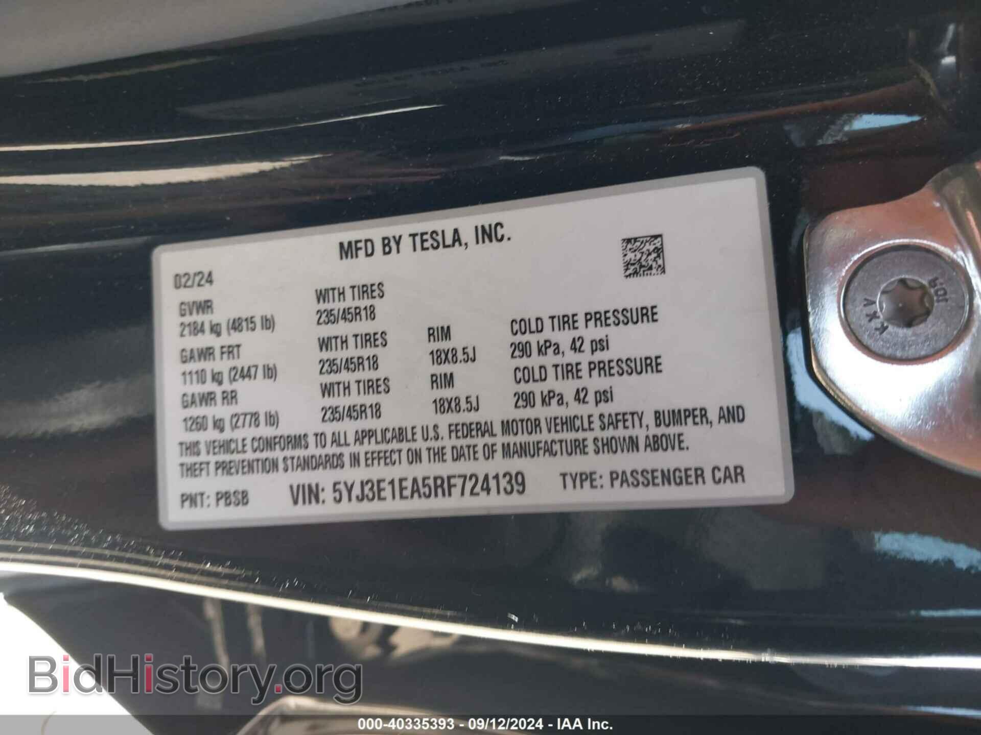 2024 TESLA MODEL 3 - VIN: 5YJ3E1EA5RF724139 - Фото 9