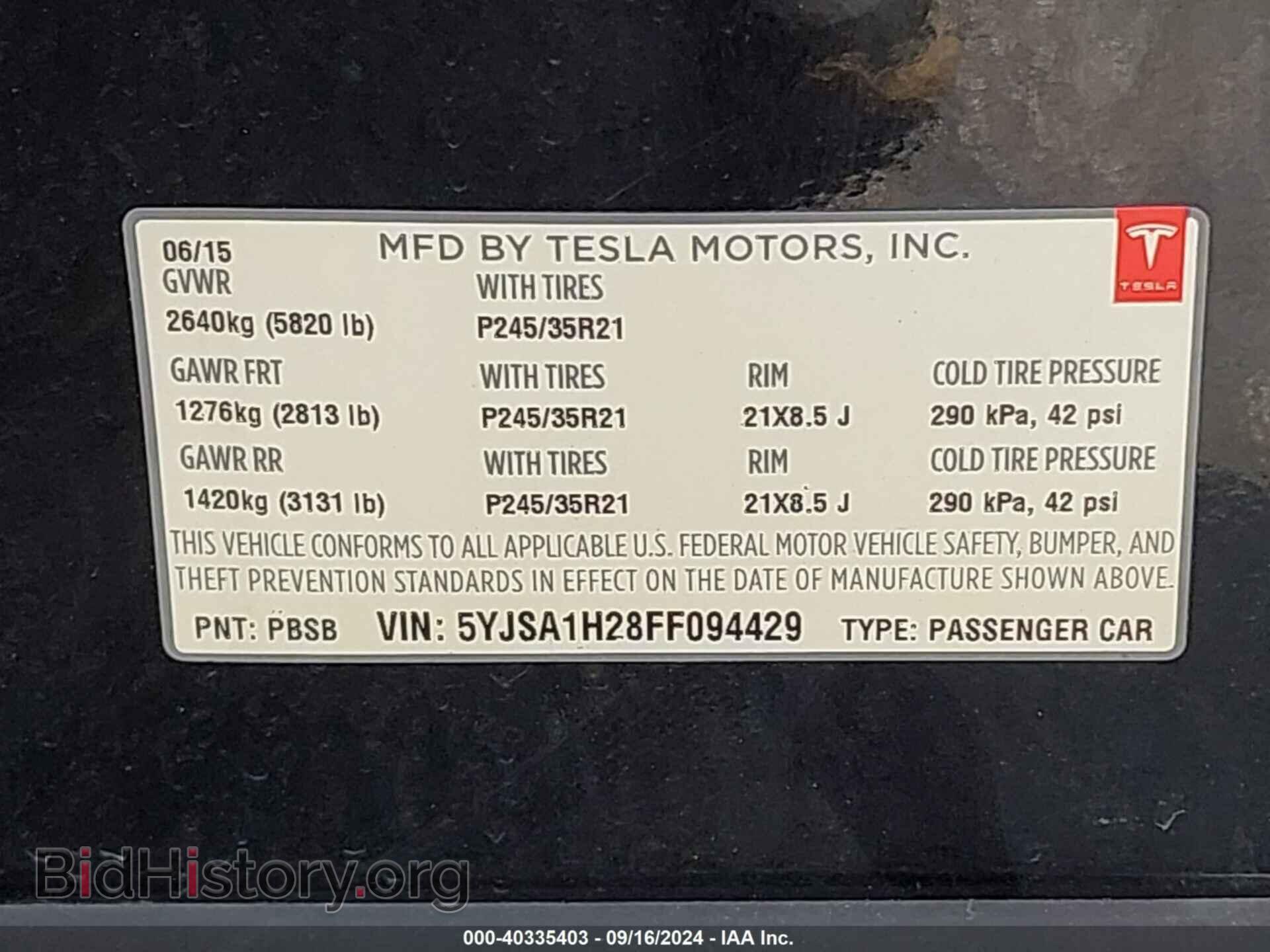 2015 TESLA MODEL S - VIN: 5YJSA1H28FF094429 - Photo 9