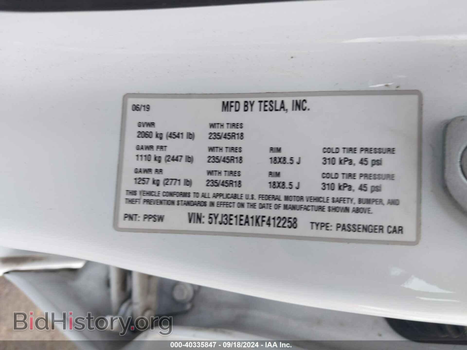 2019 TESLA MODEL 3 - VIN: 5YJ3E1EA1KF412258 - Photo 9
