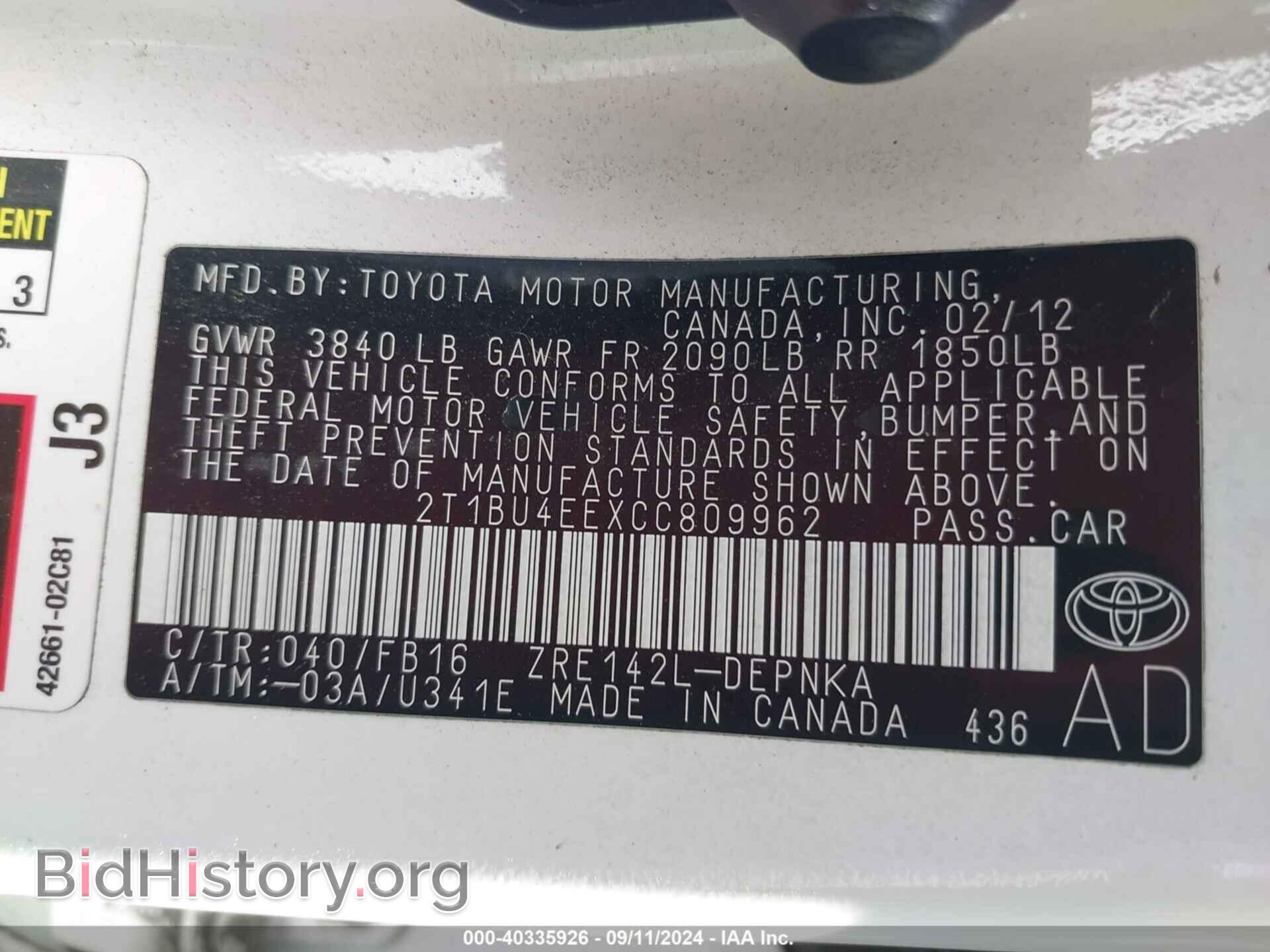 2012 TOYOTA COROLLA - VIN: 2T1BU4EEXCC809962 - Photo 9