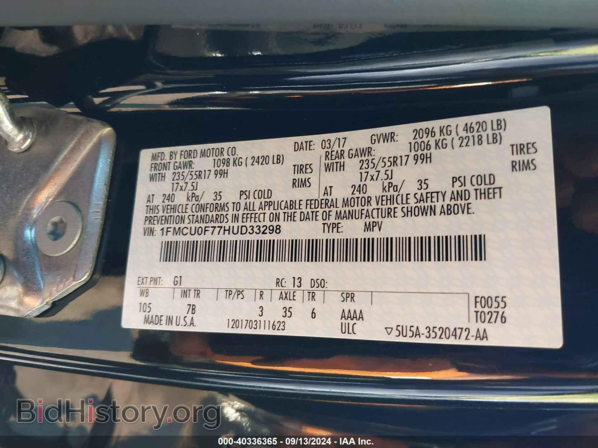 2017 FORD ESCAPE - VIN: 1FMCU0F77HUD33298 - Фото 9