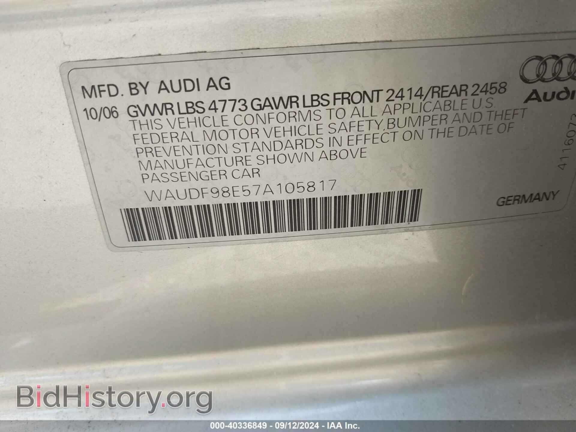 2007 AUDI A4 - VIN: WAUDF98E57A105817 - Фото 9