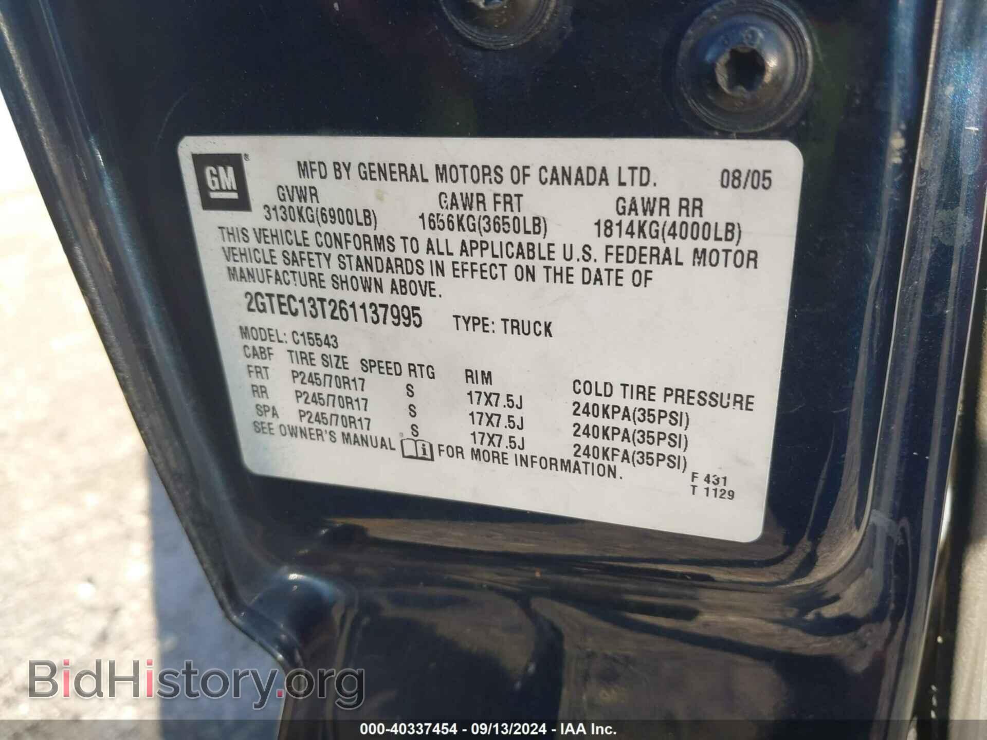 2006 GMC SIERRA 1500 - VIN: 2GTEC13T261137995 - Фото 9