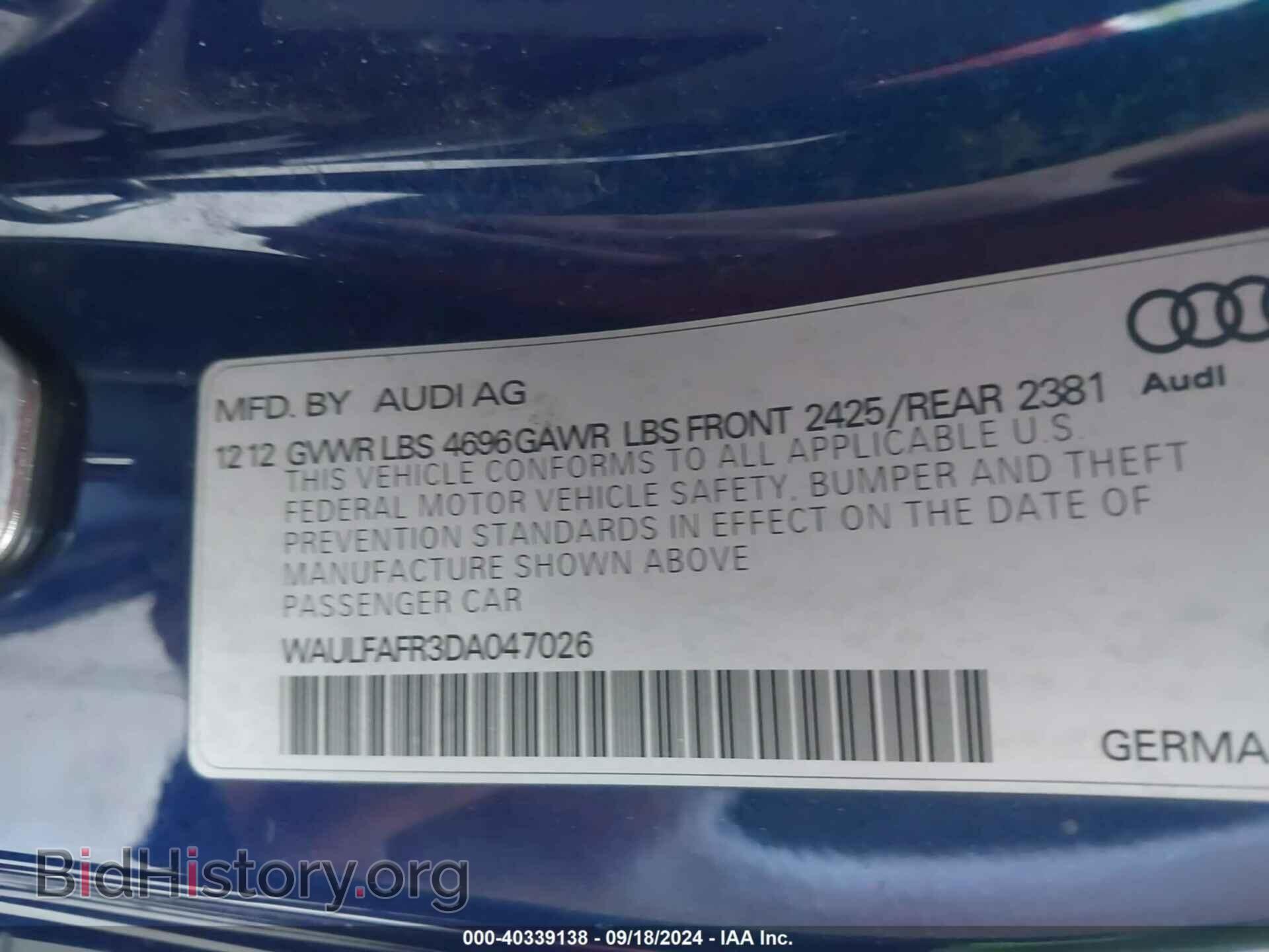 2013 AUDI A5 - VIN: WAULFAFR3DA047026 - Фото 9