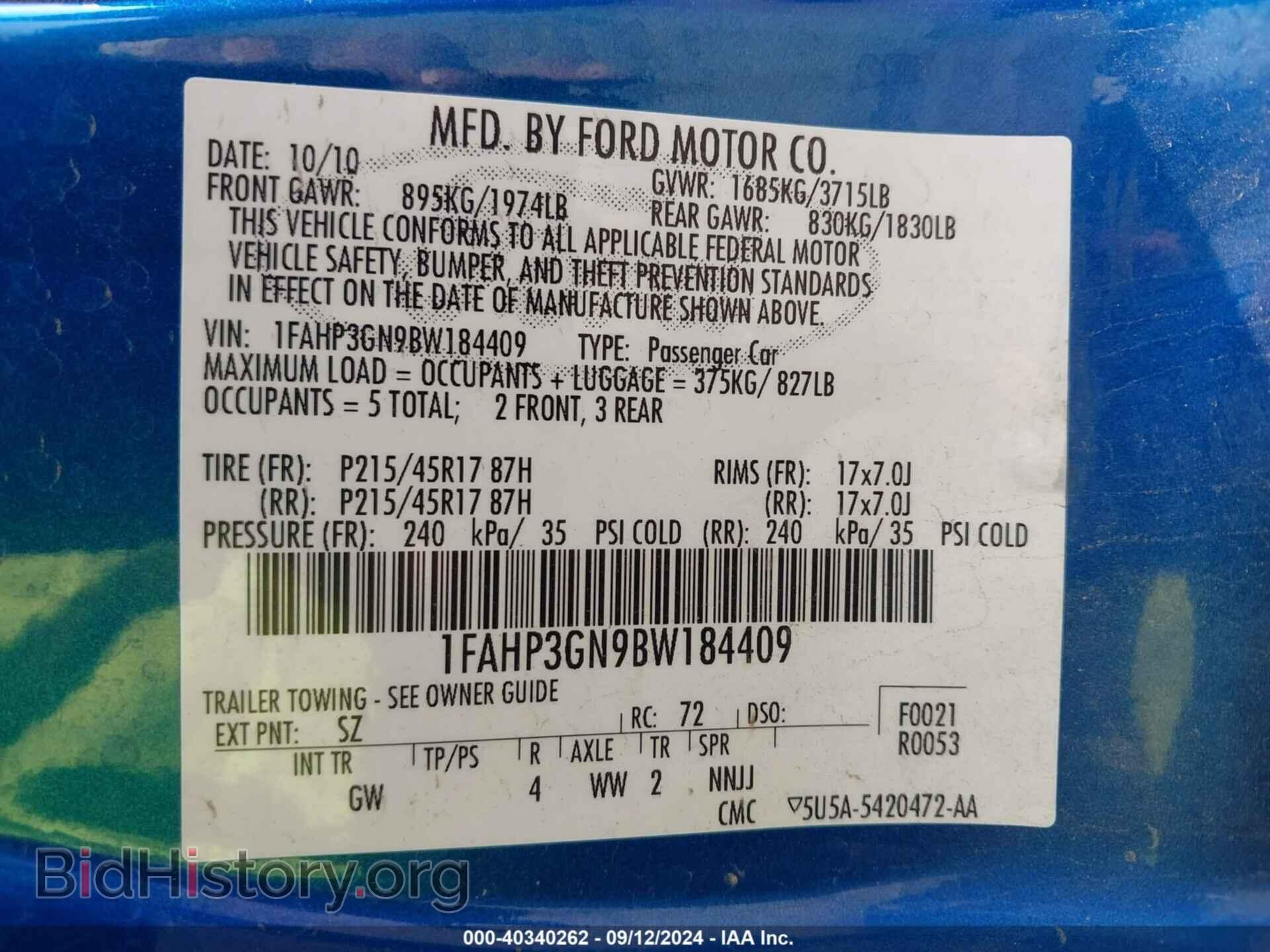 2011 FORD FOCUS - VIN: 1FAHP3GN9BW184409 - Фото 9