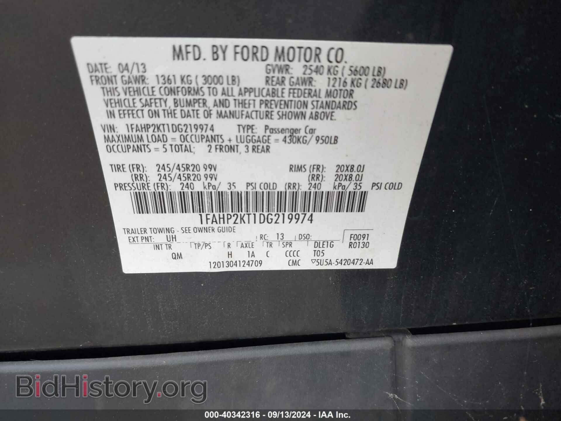 2013 FORD TAURUS - VIN: 1FAHP2KT1DG219974 - Фото 9