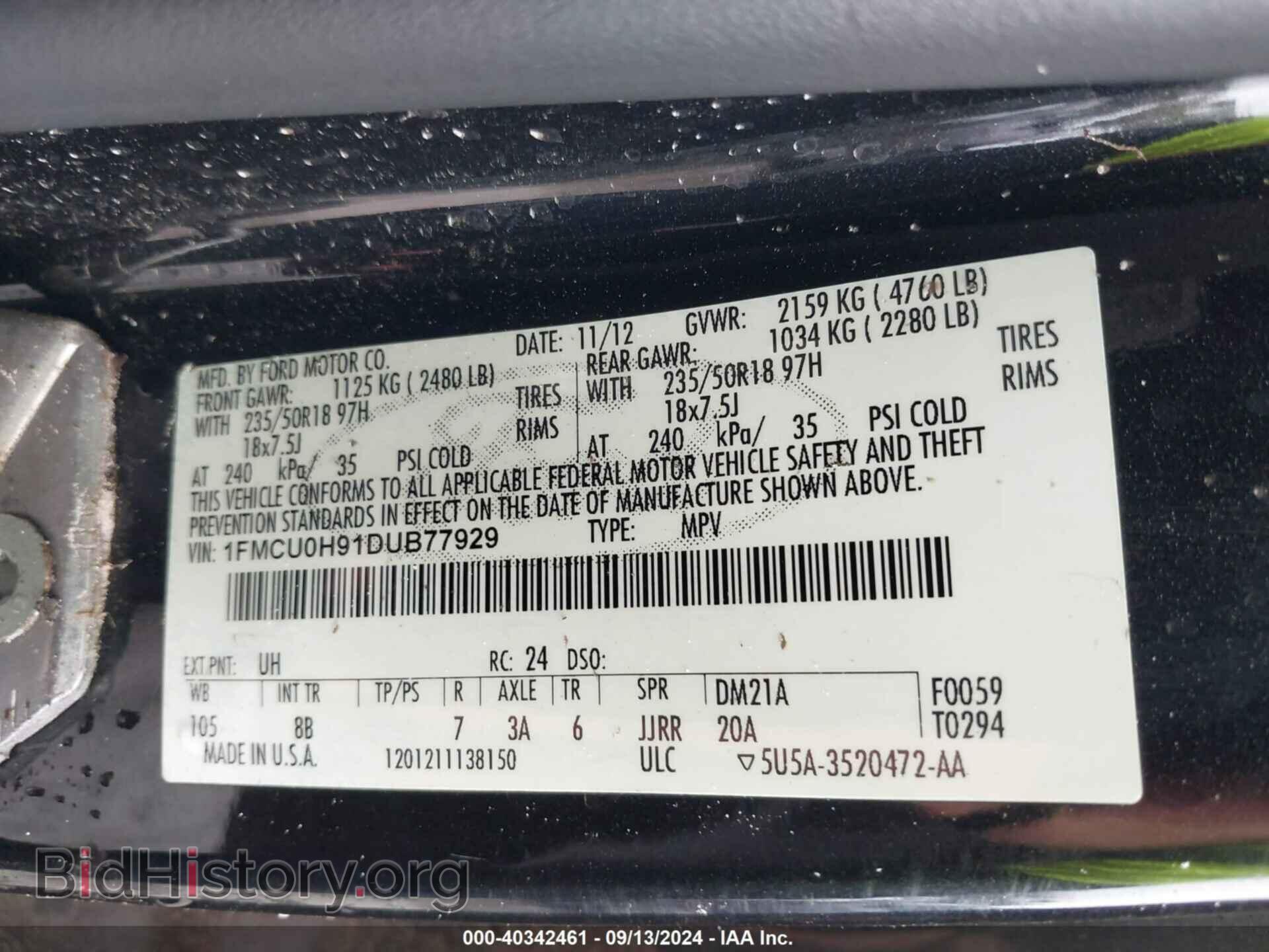 2013 FORD ESCAPE - VIN: 1FMCU0H91DUB77929 - Фото 9