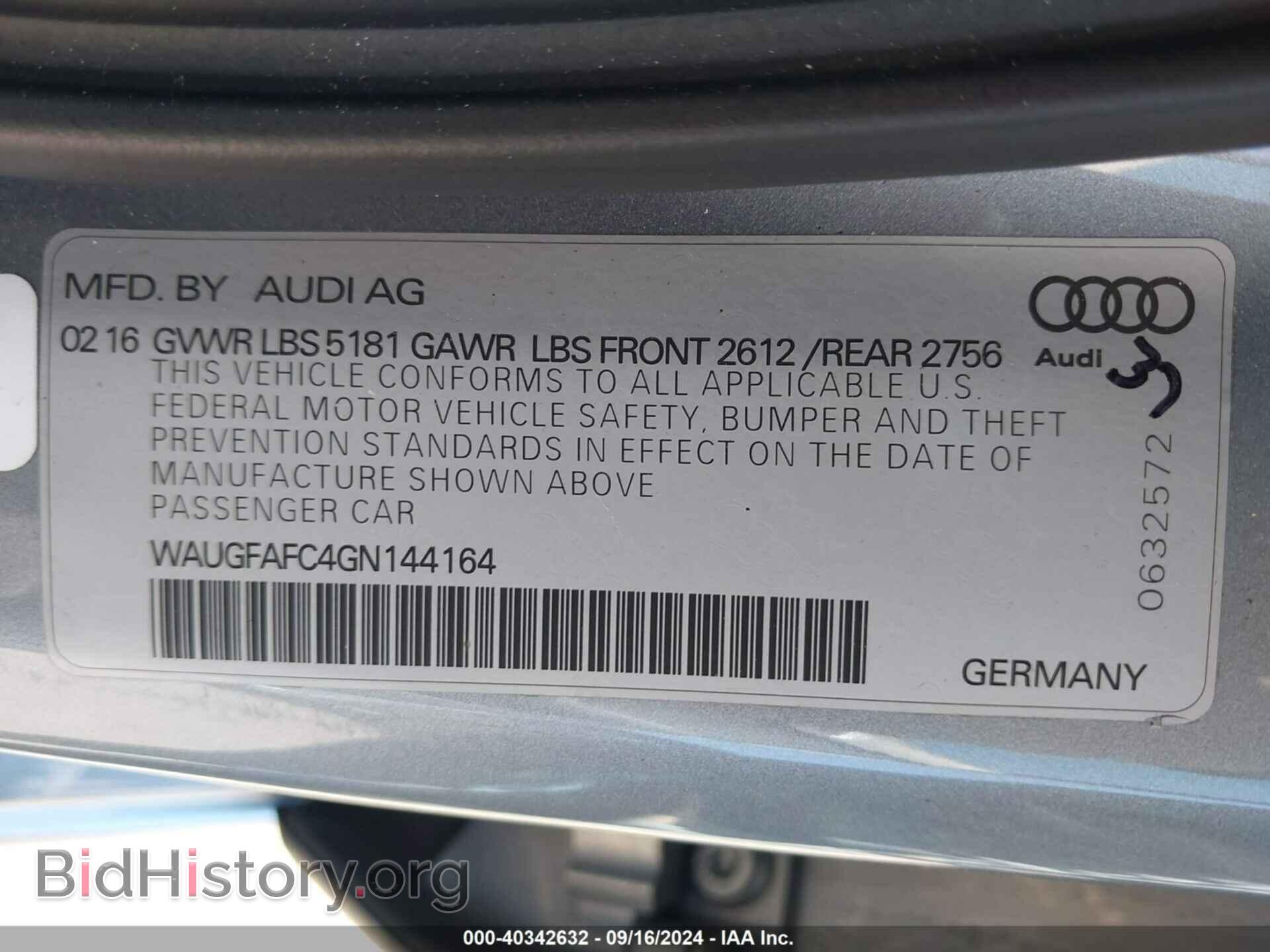 2016 AUDI A6 - VIN: WAUGFAFC4GN144164 - Фото 9