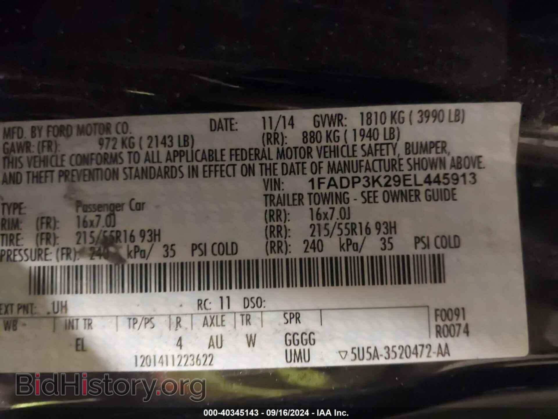 2014 FORD FOCUS - VIN: 1FADP3K29EL445913 - Фото 9