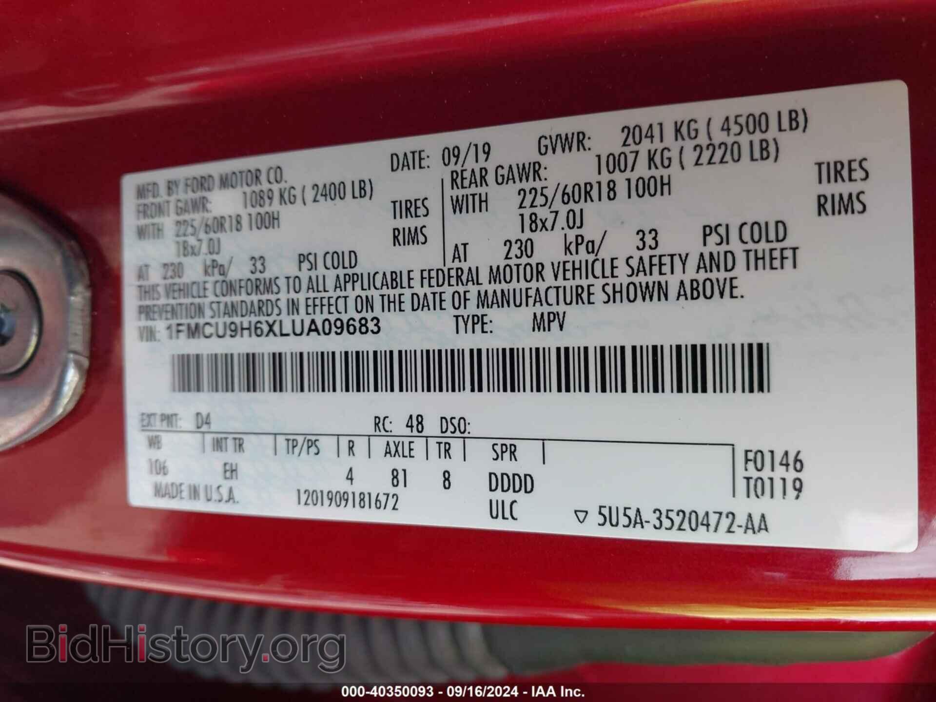 2020 FORD ESCAPE - VIN: 1FMCU9H6XLUA09683 - Photo 9