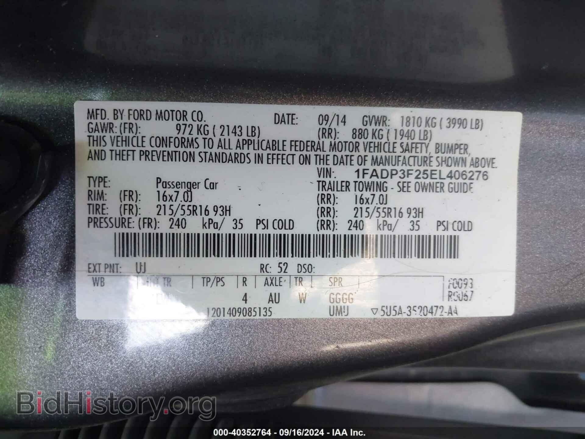 2014 FORD FOCUS - VIN: 1FADP3F25EL406276 - Фото 9