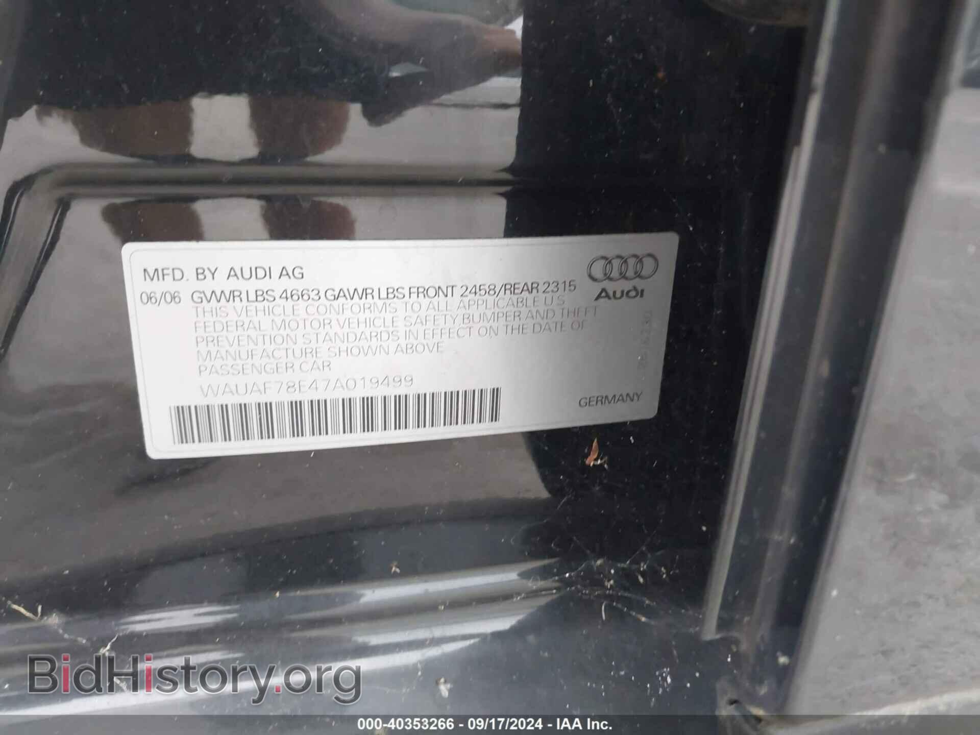 2007 AUDI A4 - VIN: WAUAF78E47A019499 - Фото 9