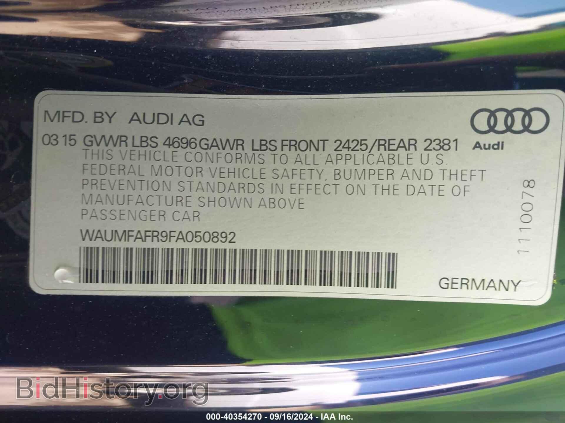 2015 AUDI A5 - VIN: WAUMFAFR9FA050892 - Фото 9