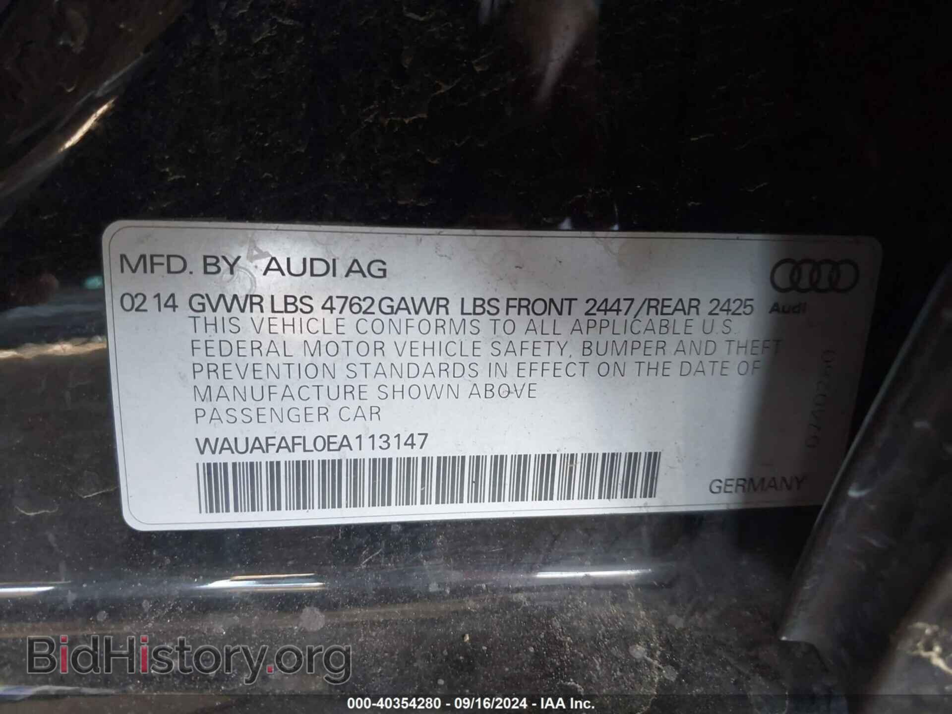 2014 AUDI A4 - VIN: WAUAFAFL0EA113147 - Фото 9