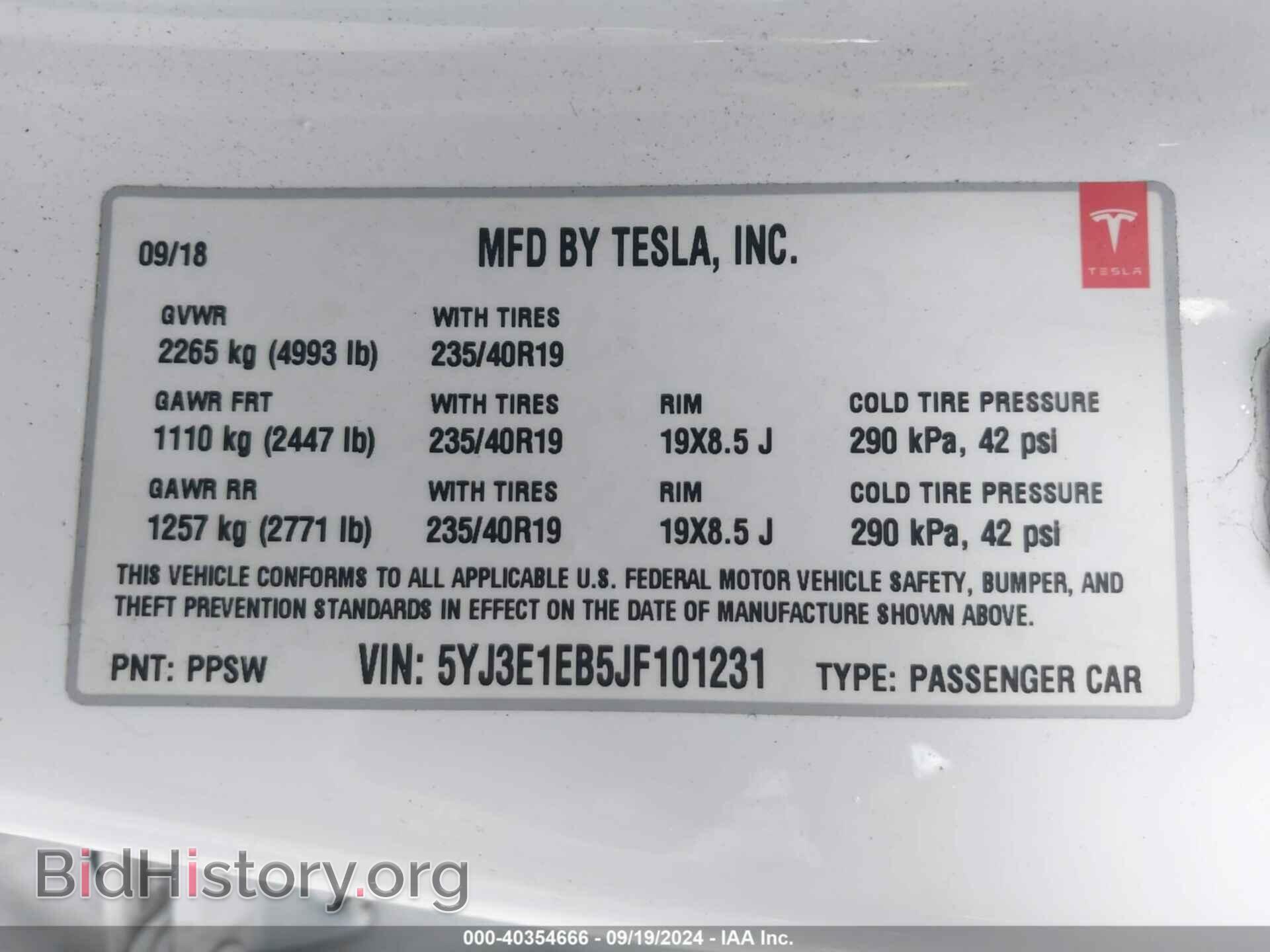 2018 TESLA MODEL 3 - VIN: 5YJ3E1EB5JF101231 - Photo 9