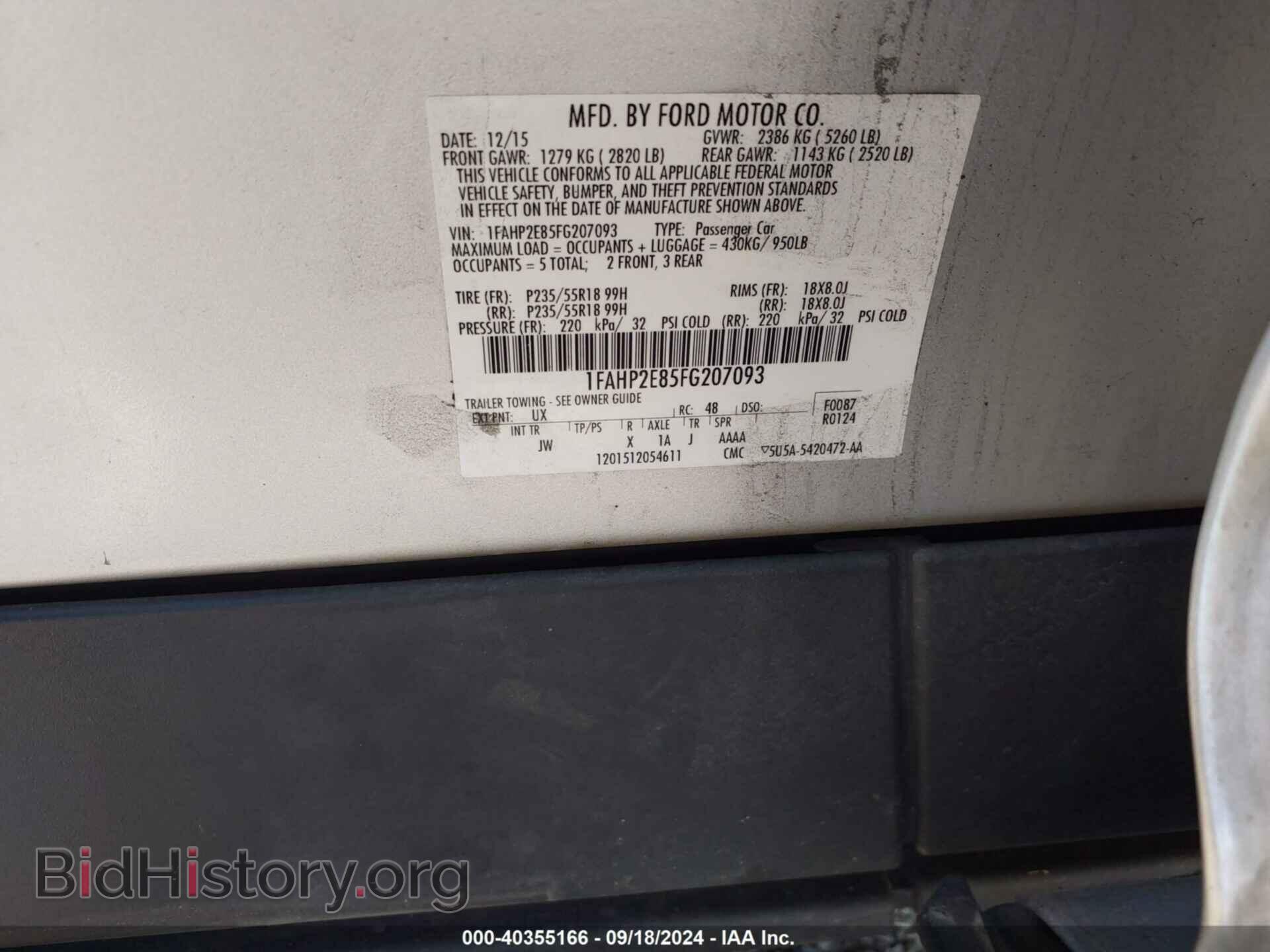 2015 FORD TAURUS - VIN: 1FAHP2E85FG207093 - Photo 9