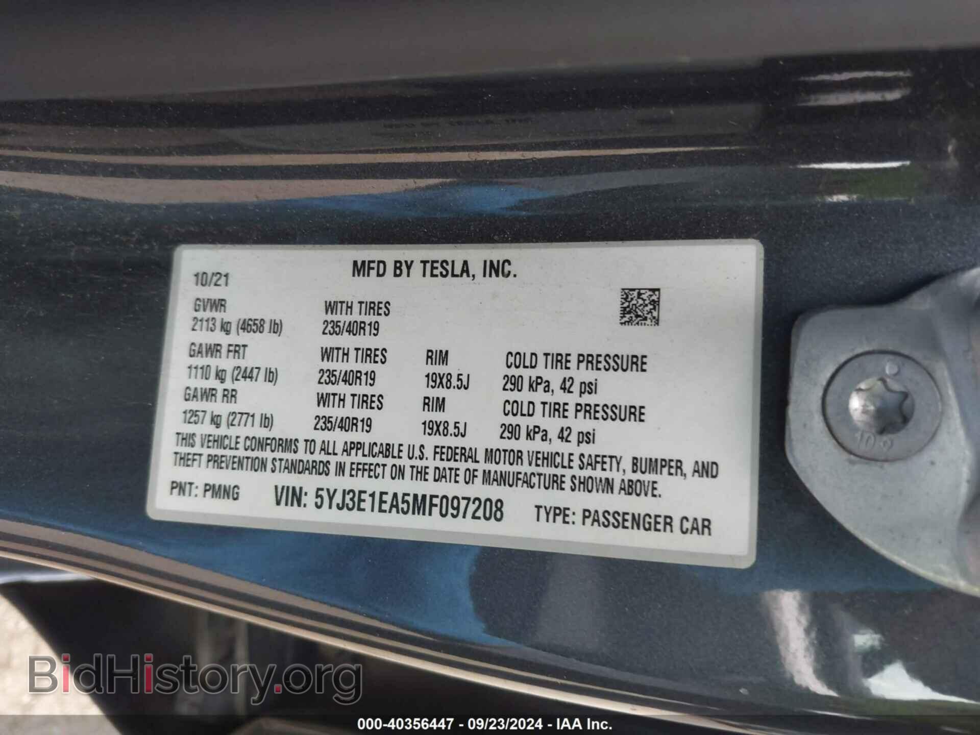 2021 TESLA MODEL 3 - VIN: 5YJ3E1EA5MF097208 - Фото 9