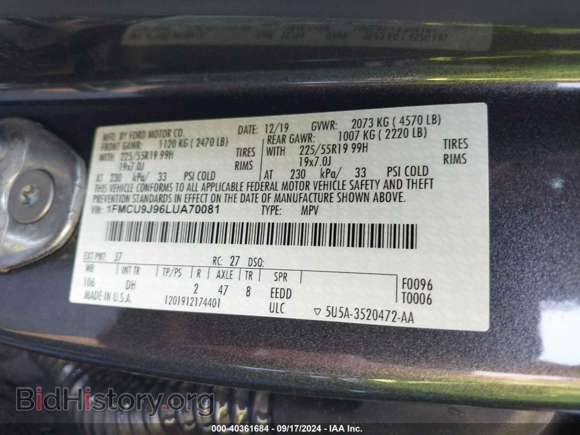 2020 FORD ESCAPE - VIN: 1FMCU9J96LUA70081 - Photo 9