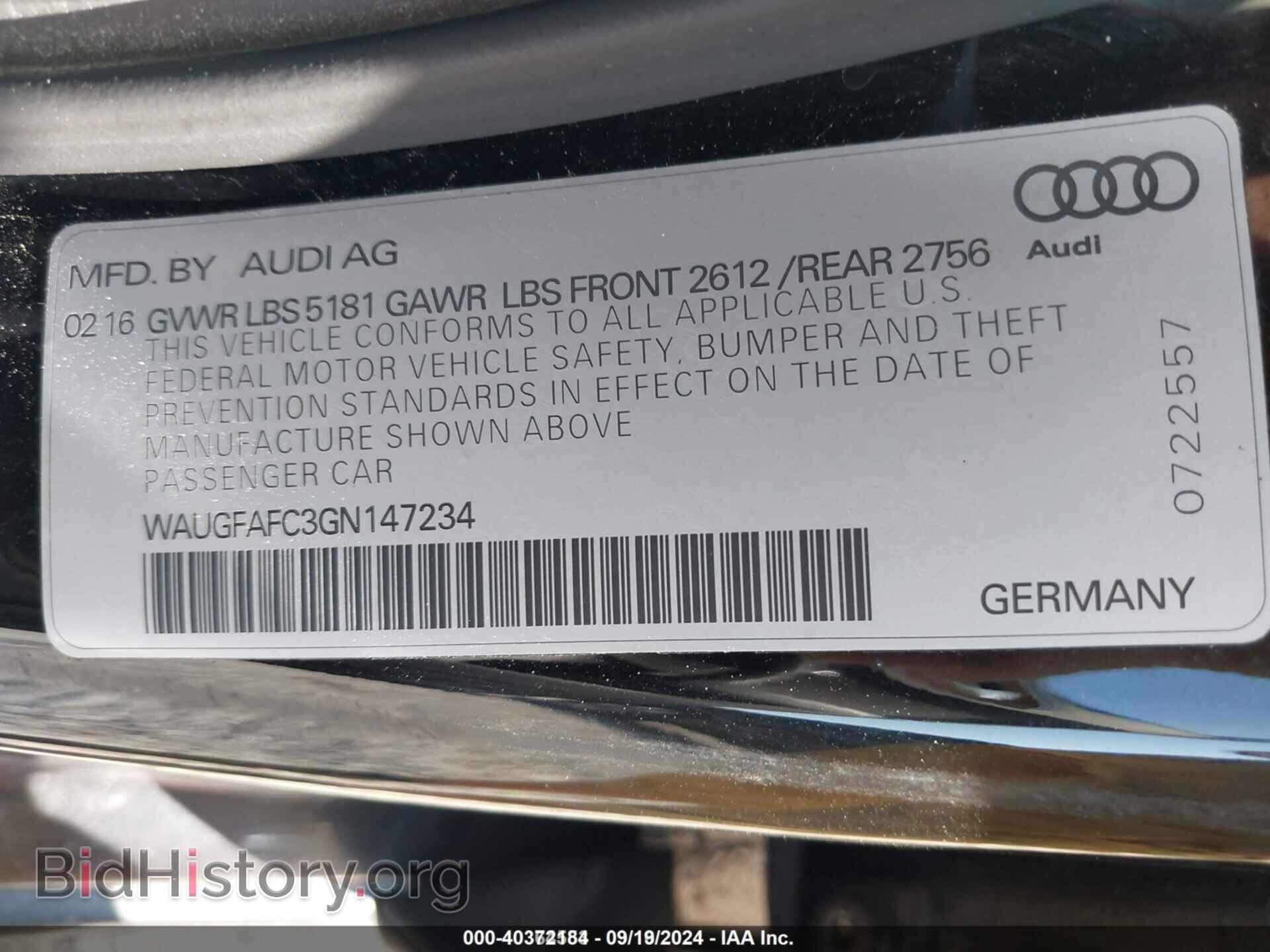 2016 AUDI A6 - VIN: WAUGFAFC3GN147234 - Фото 9