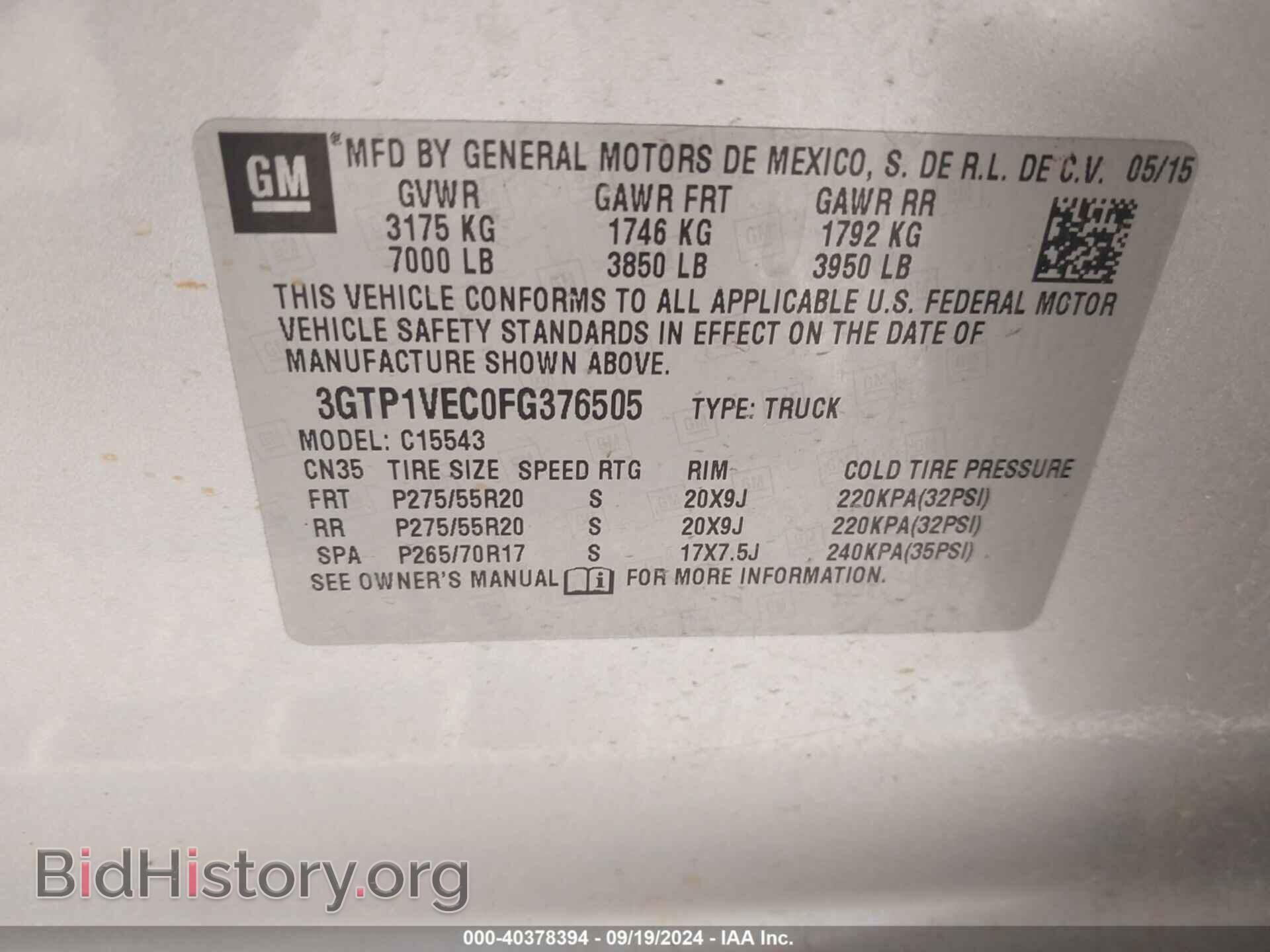 2015 GMC SIERRA 1500 - VIN: 3GTP1VEC0FG376505 - Photo 9