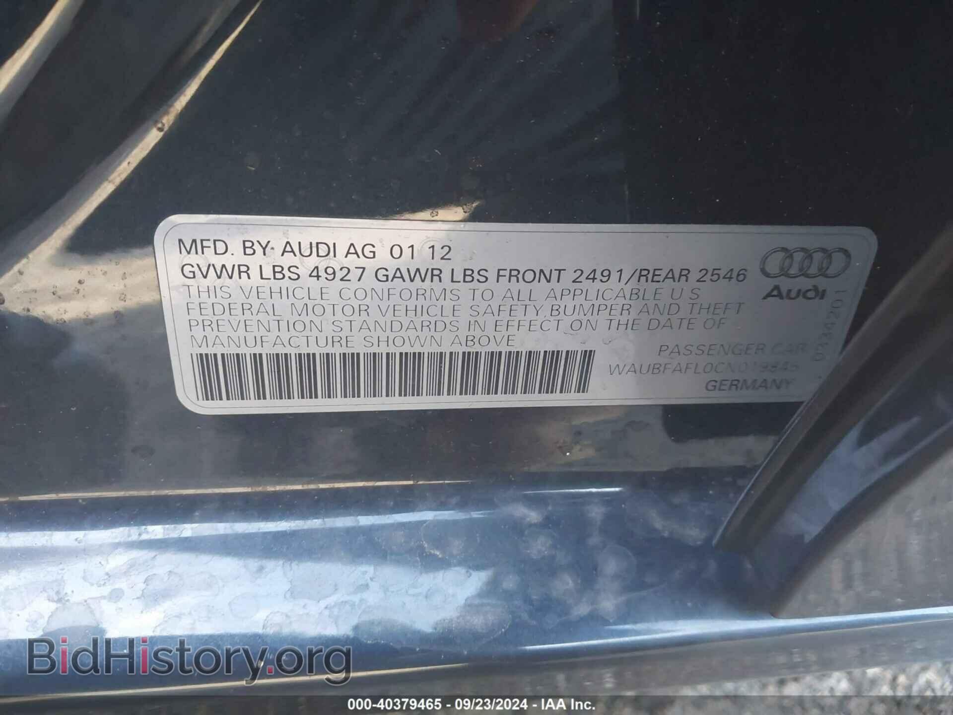 2012 AUDI A4 - VIN: WAUBFAFL0CN019845 - Фото 9