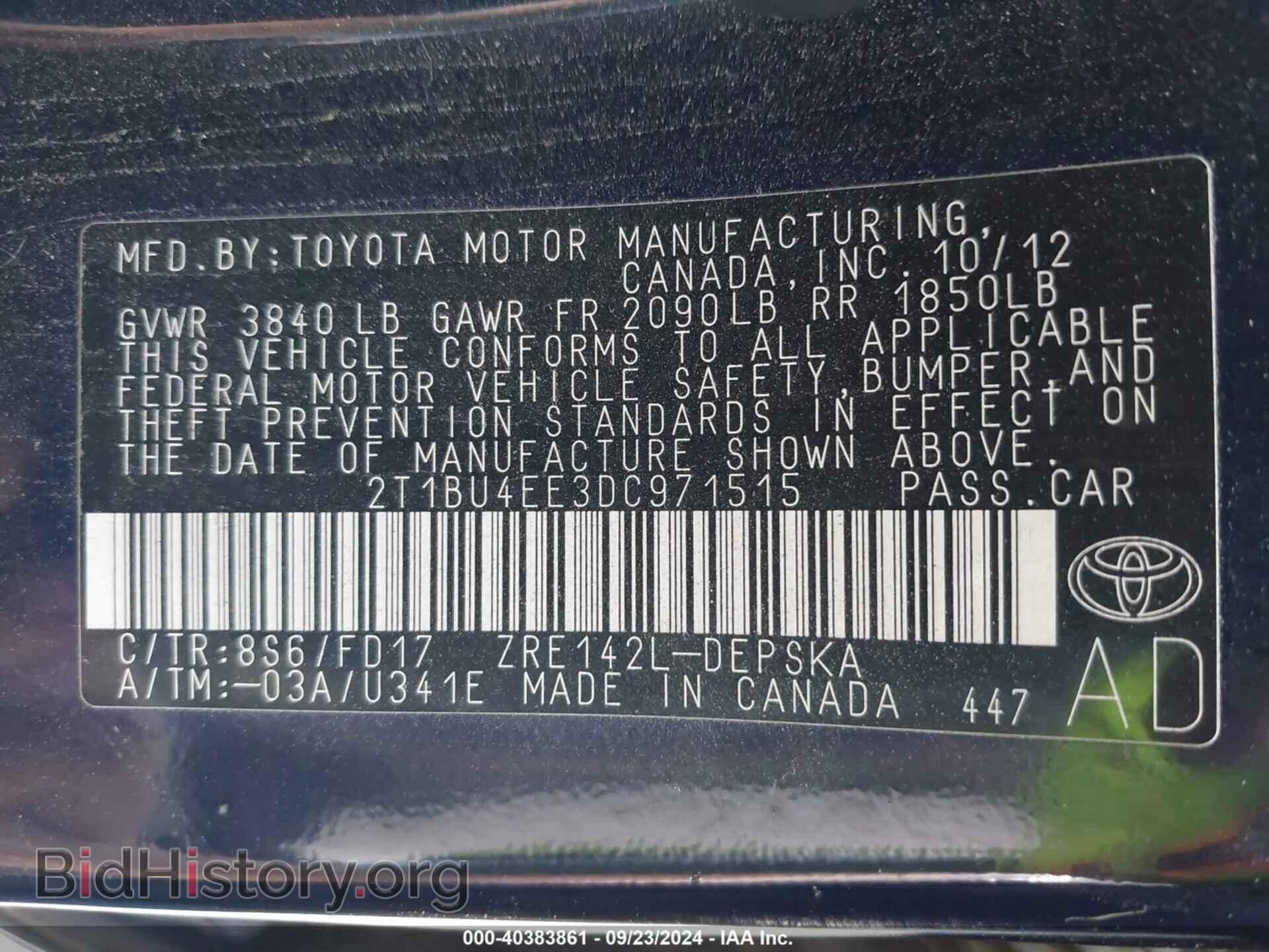 2013 TOYOTA COROLLA - VIN: 2T1BU4EE3DC971515 - Фото 9