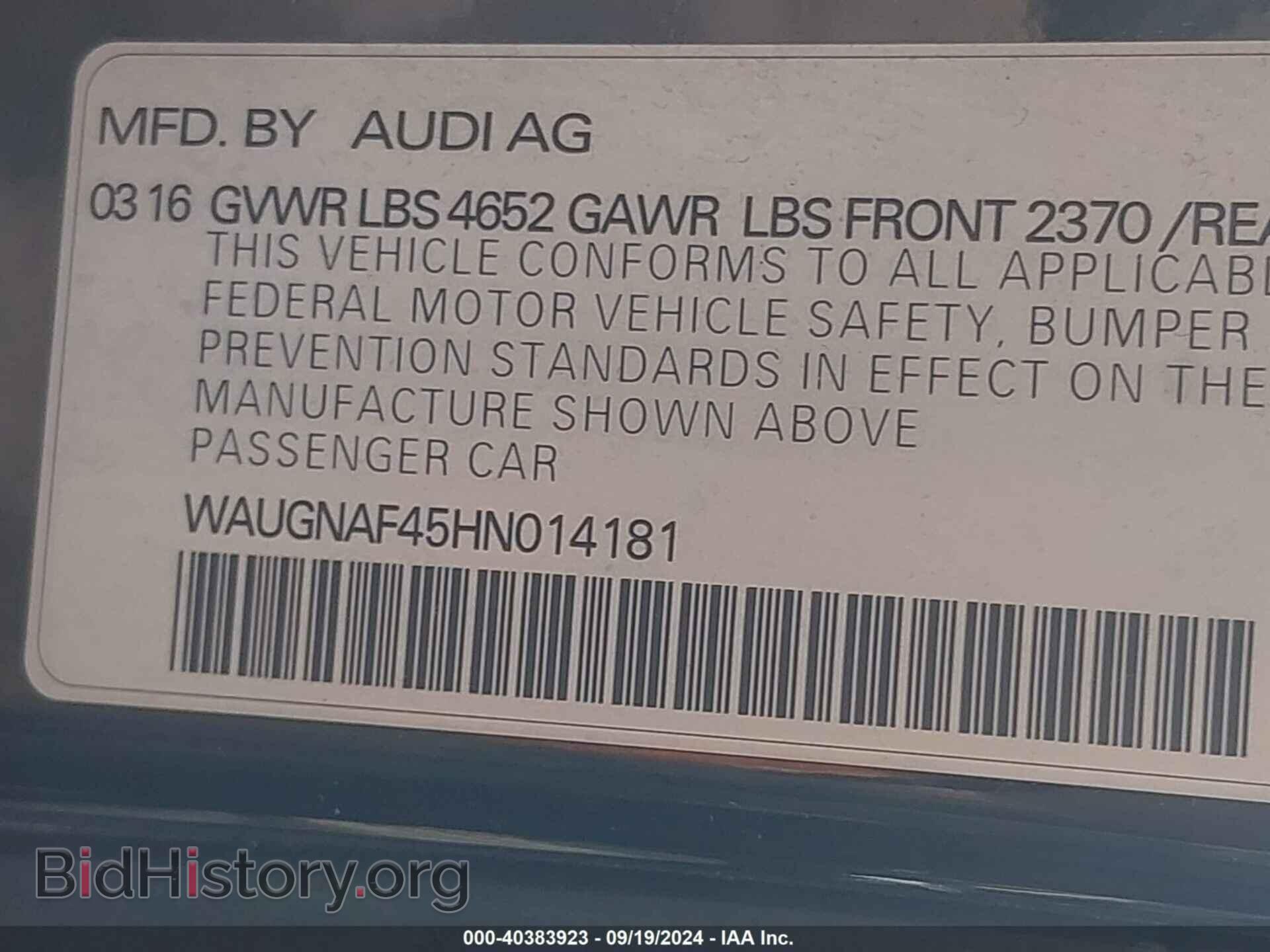 2017 AUDI A4 - VIN: WAUGNAF45HN014181 - Фото 9
