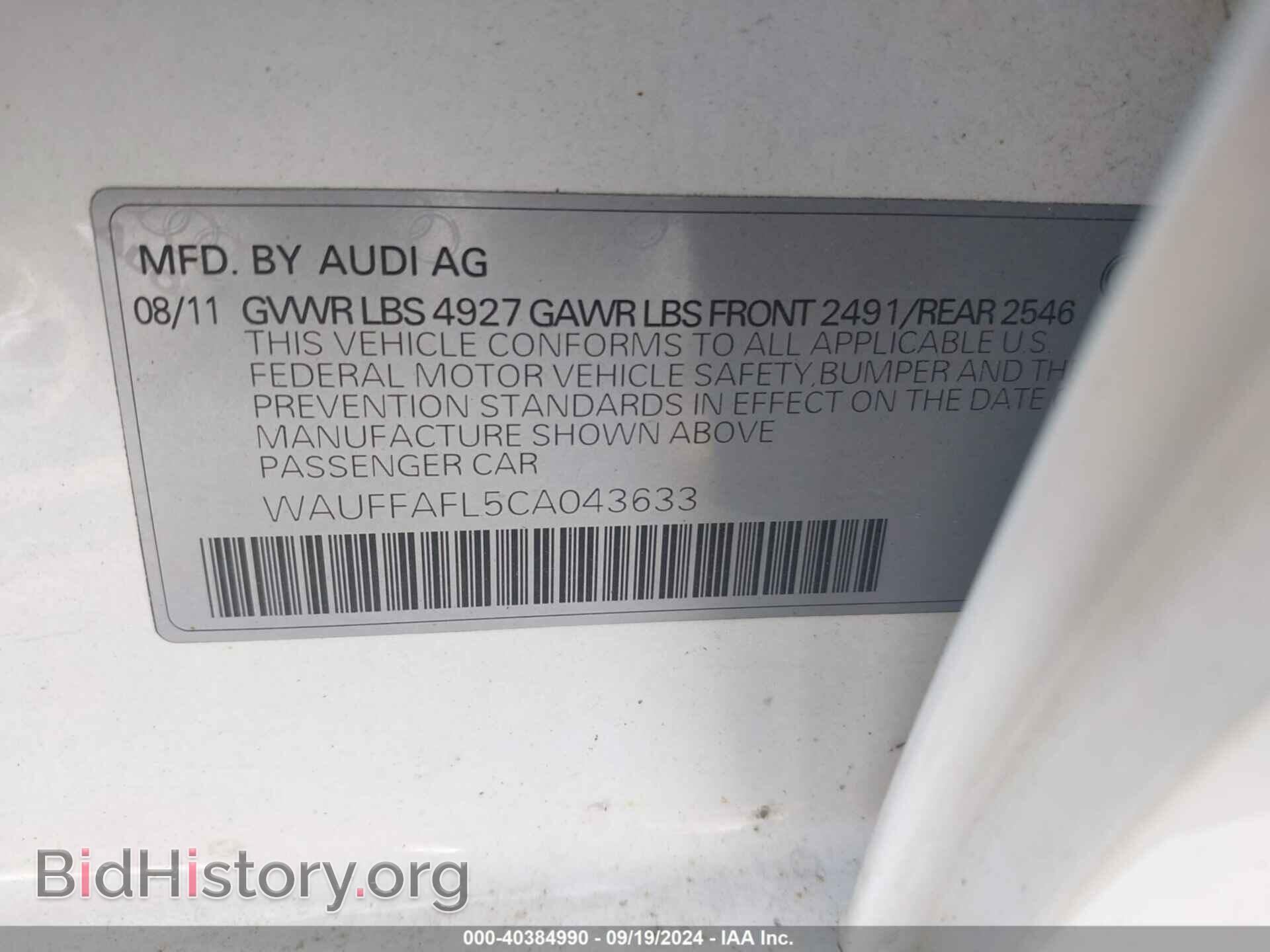 2012 AUDI A4 - VIN: WAUFFAFL5CA043633 - Photo 9