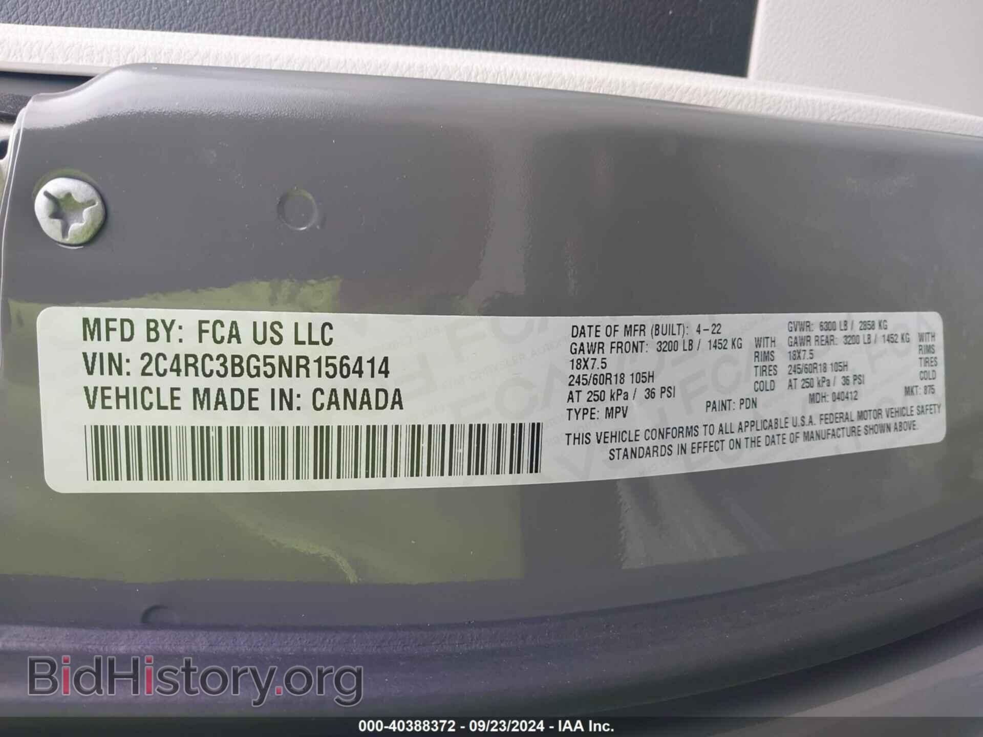 2022 CHRYSLER PACIFICA - VIN: 2C4RC3BG5NR156414 - Фото 9