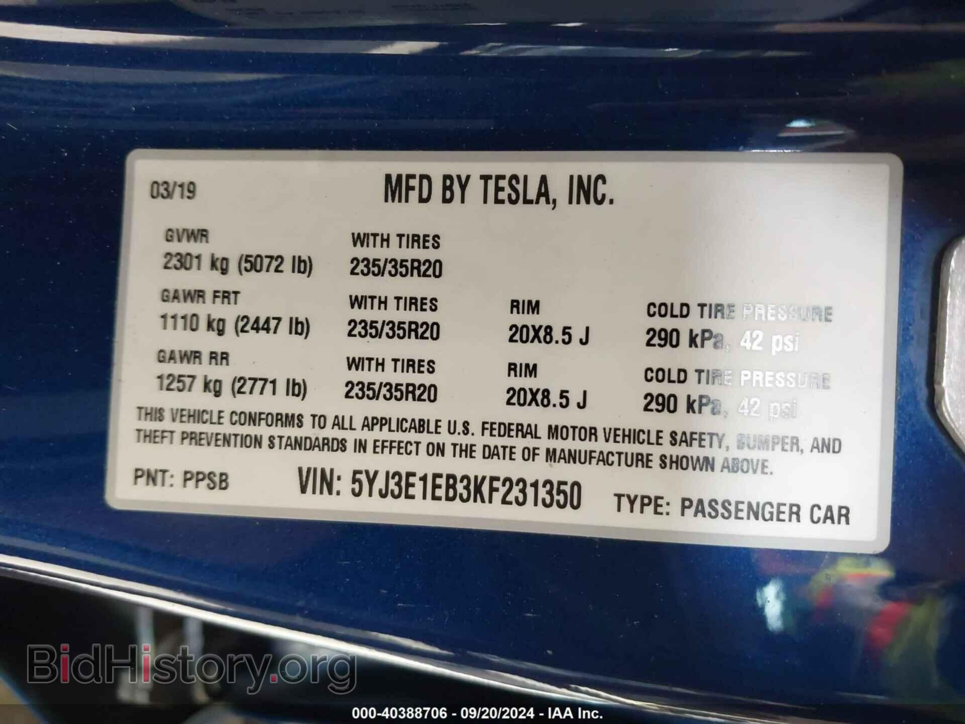 2019 TESLA MODEL 3 - VIN: 5YJ3E1EB3KF231350 - Фото 9