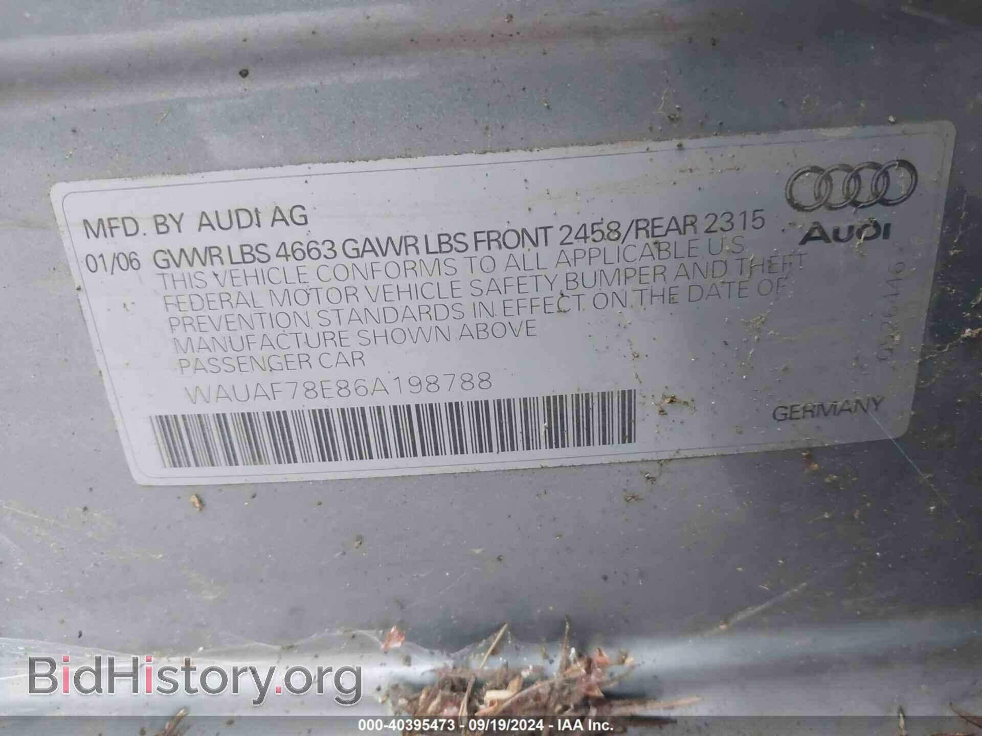 2006 AUDI A4 - VIN: WAUAF78E86A198788 - Фото 9
