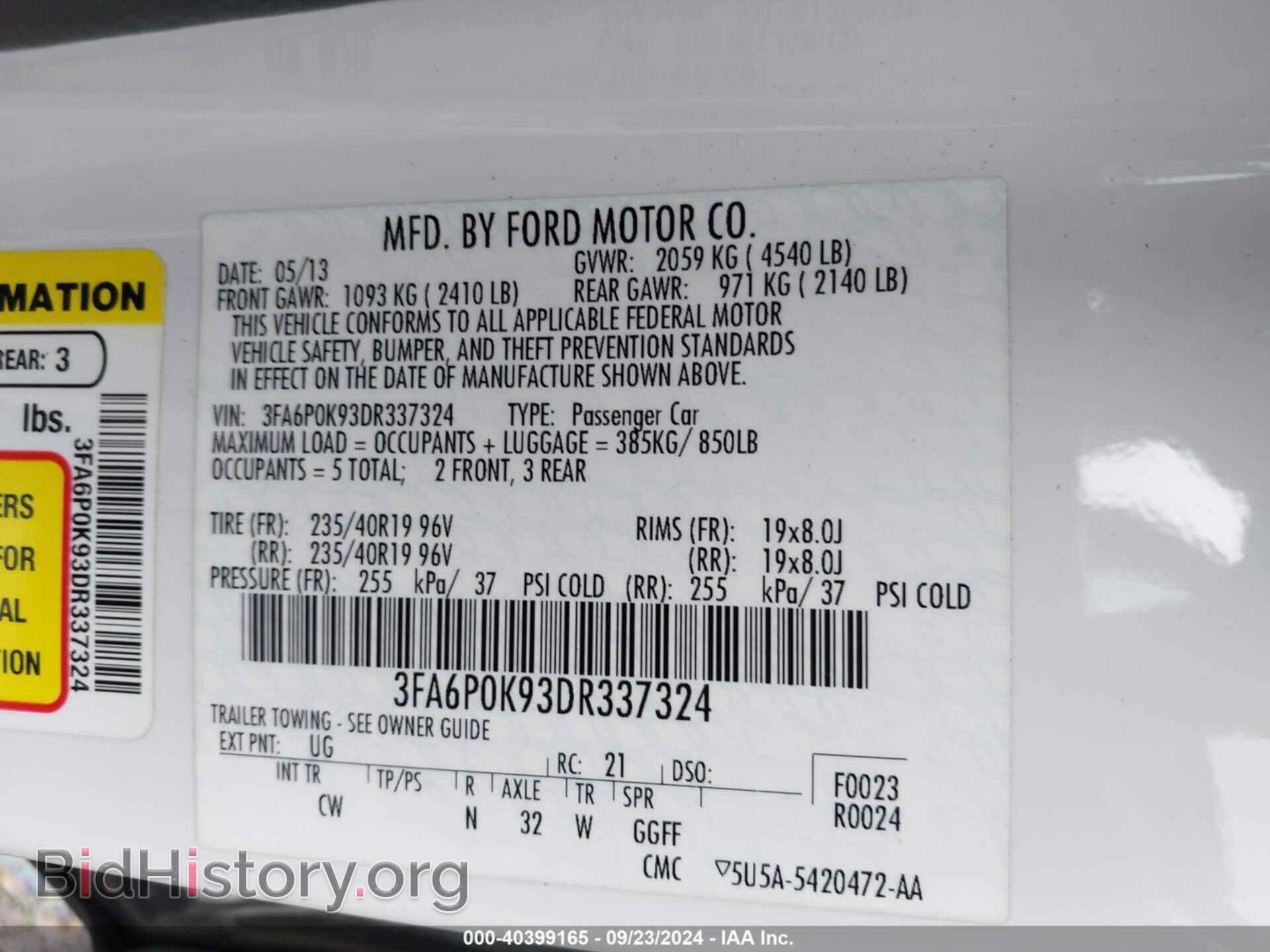 2013 FORD FUSION - VIN: 3FA6P0K93DR337324 - Фото 9