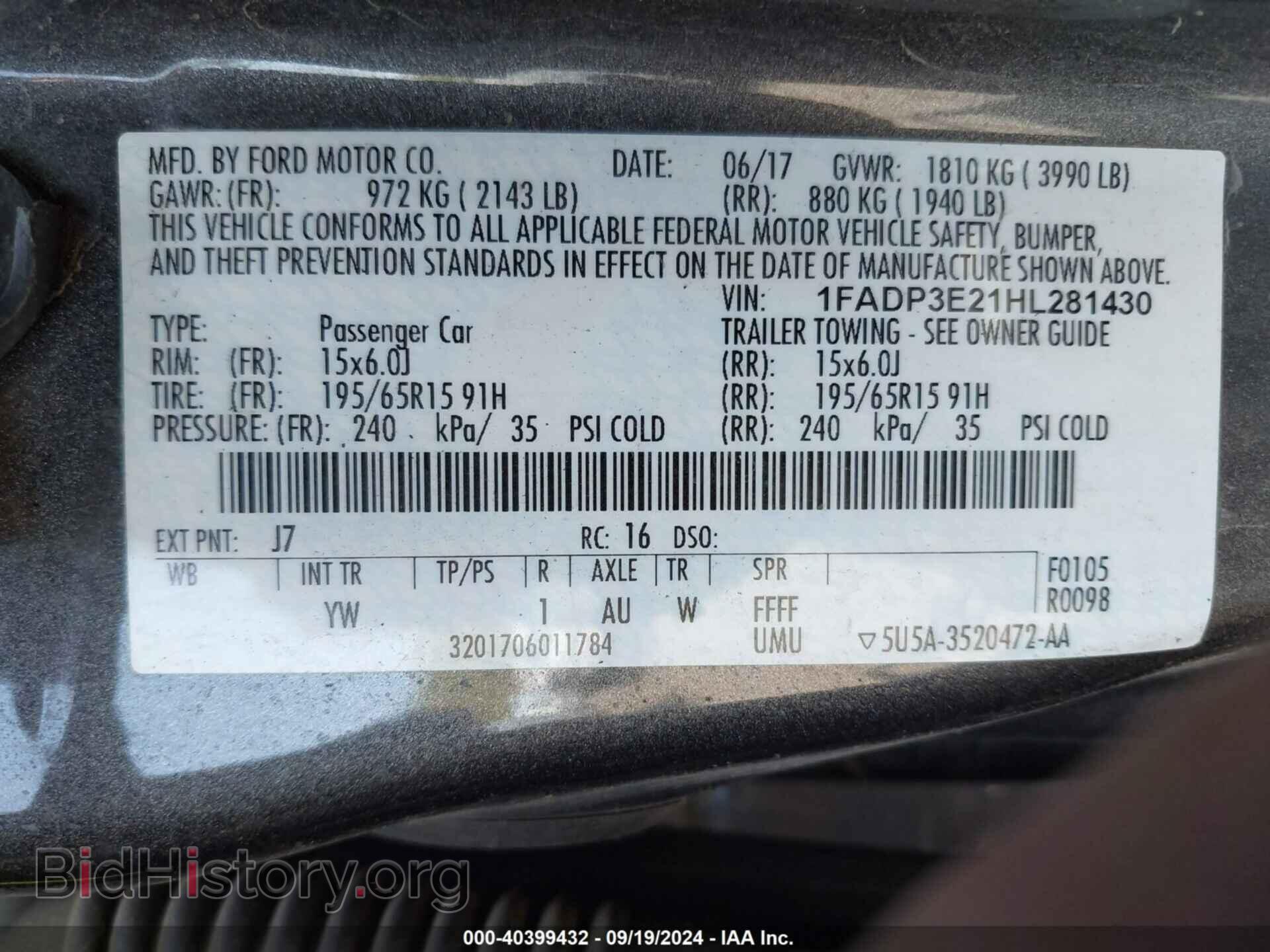 2017 FORD FOCUS - VIN: 1FADP3E21HL281430 - Фото 9