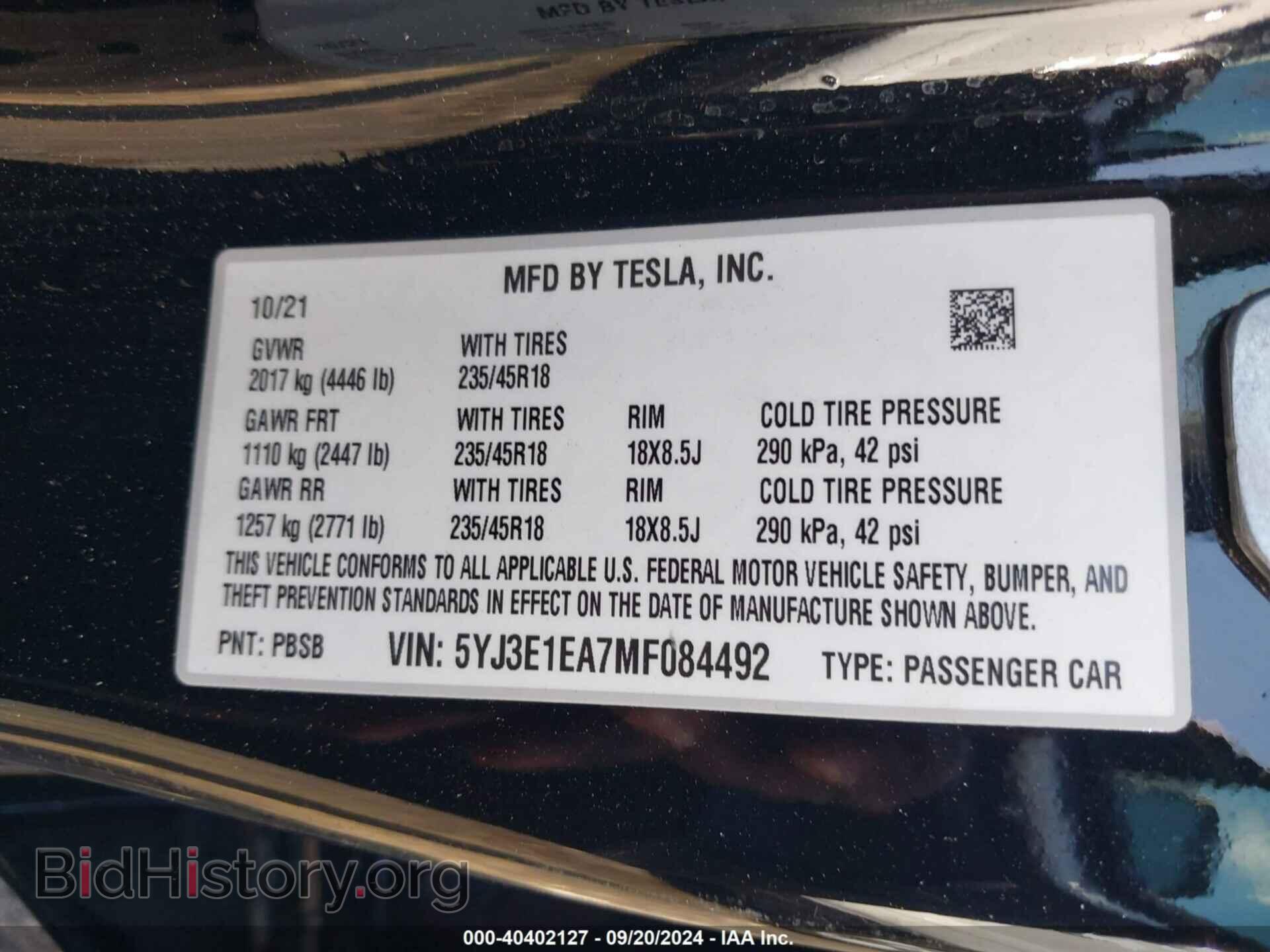 2021 TESLA MODEL 3 - VIN: 5YJ3E1EA7MF084492 - Фото 9